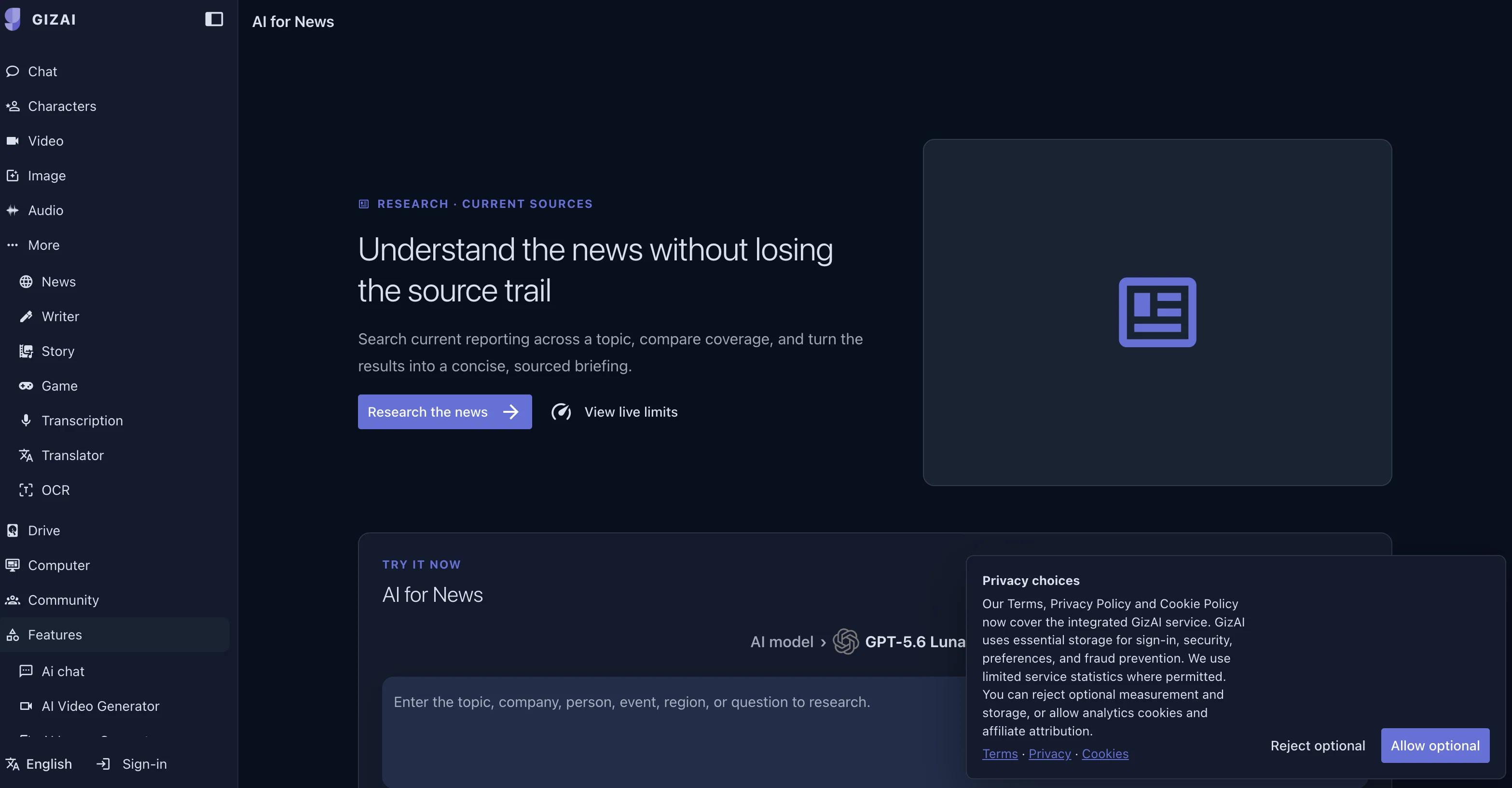 AI for News website