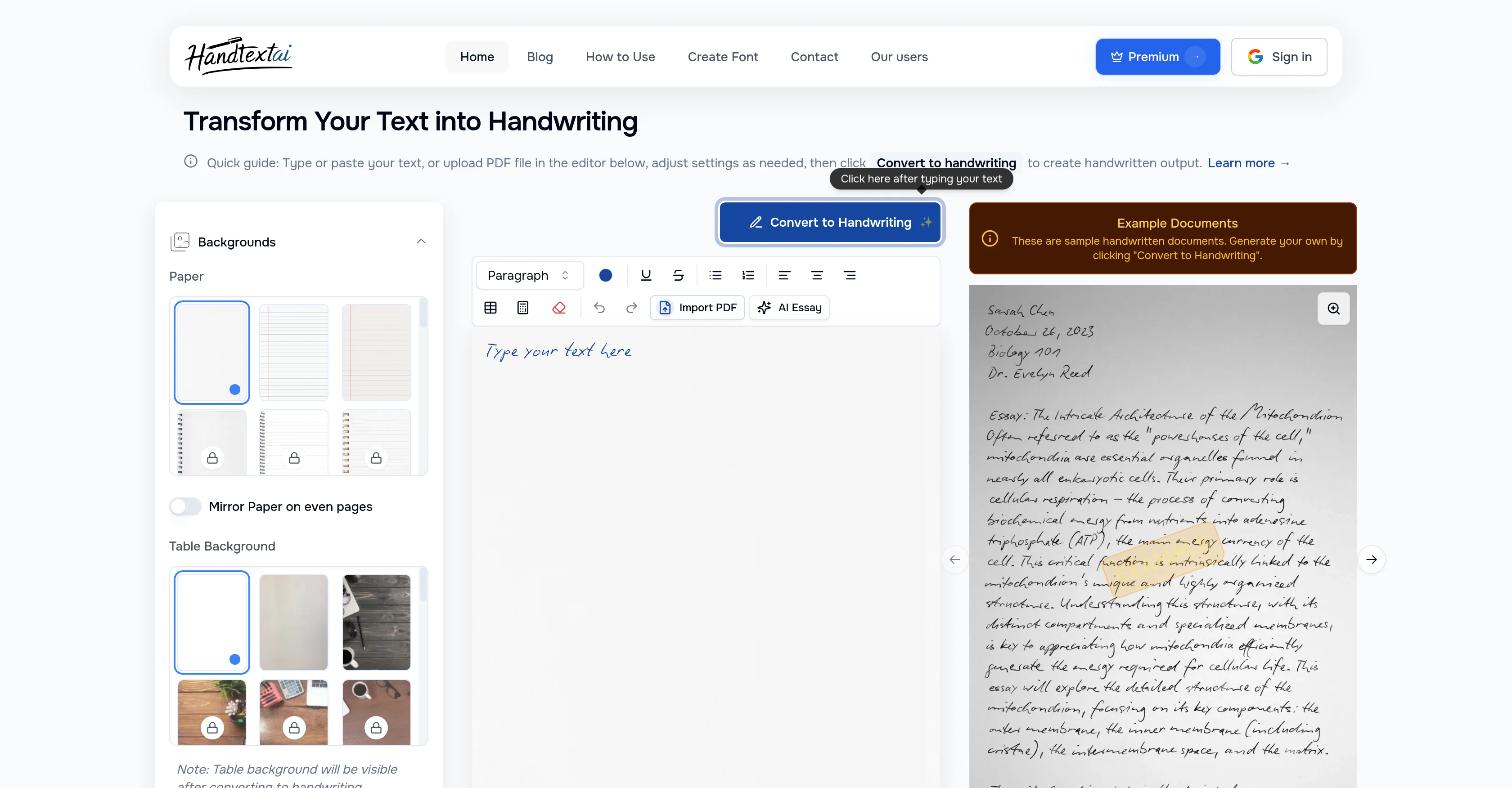 HandtextAI website