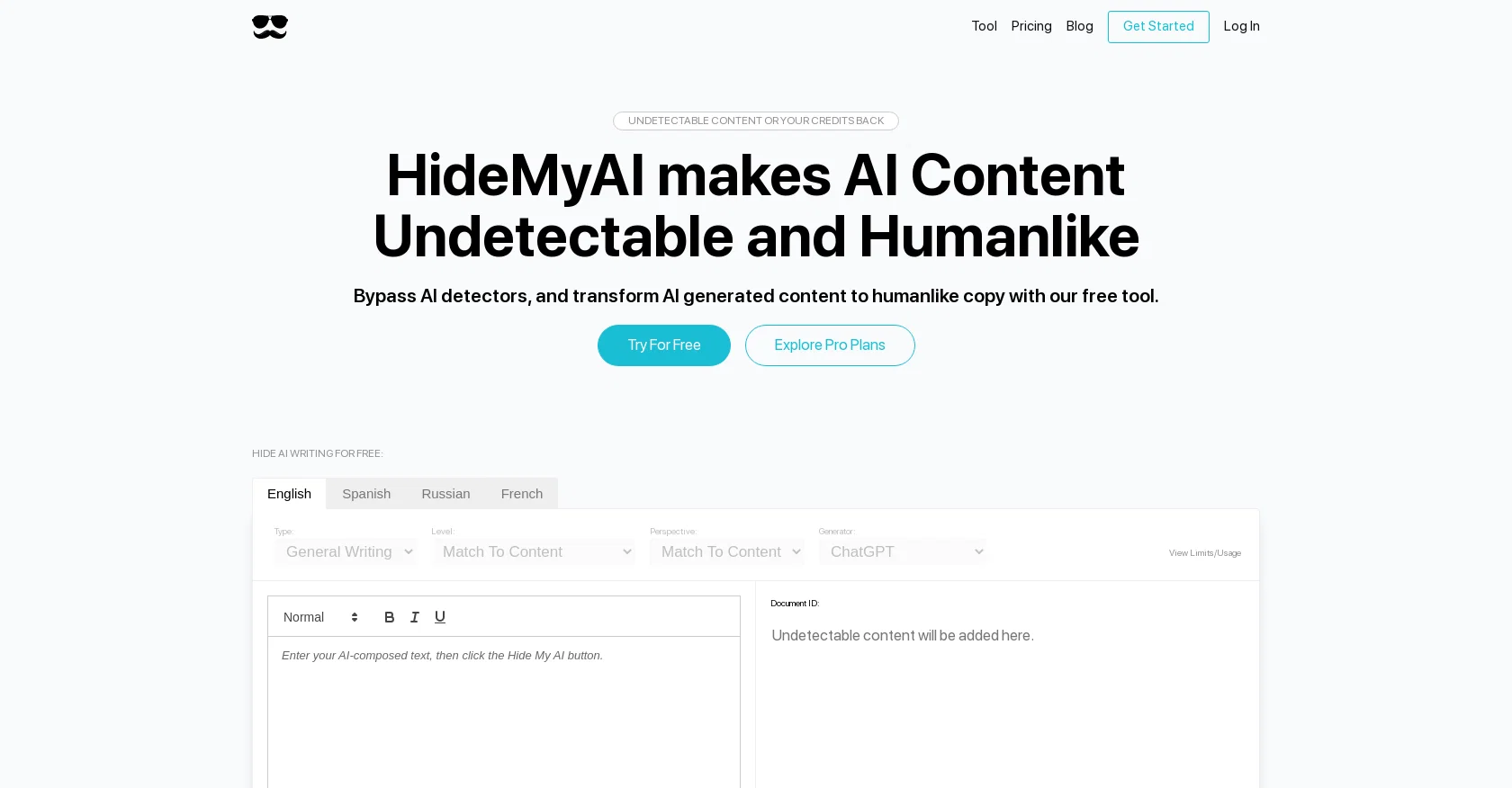 HideMyAI website