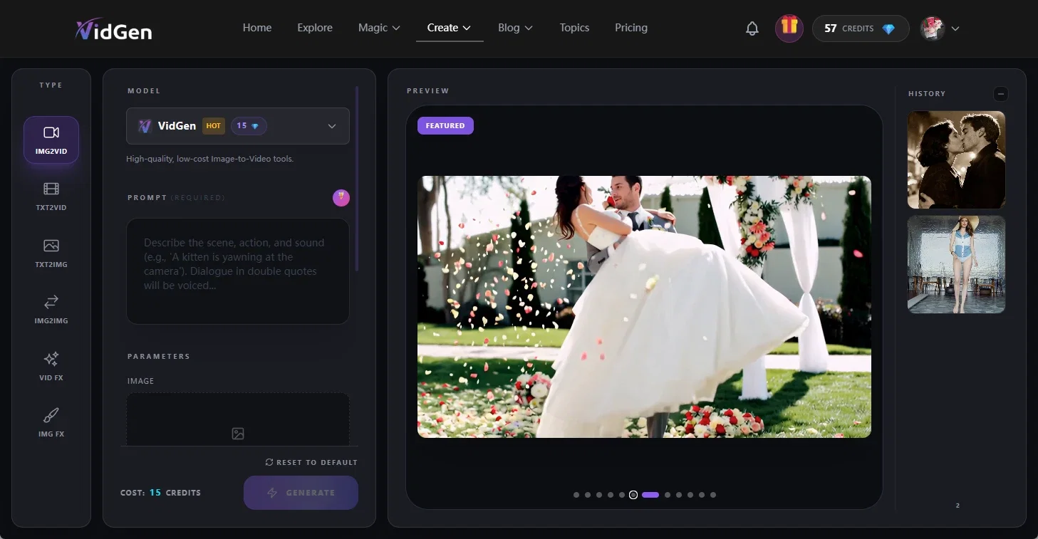 VidGen AI Video Generator website
