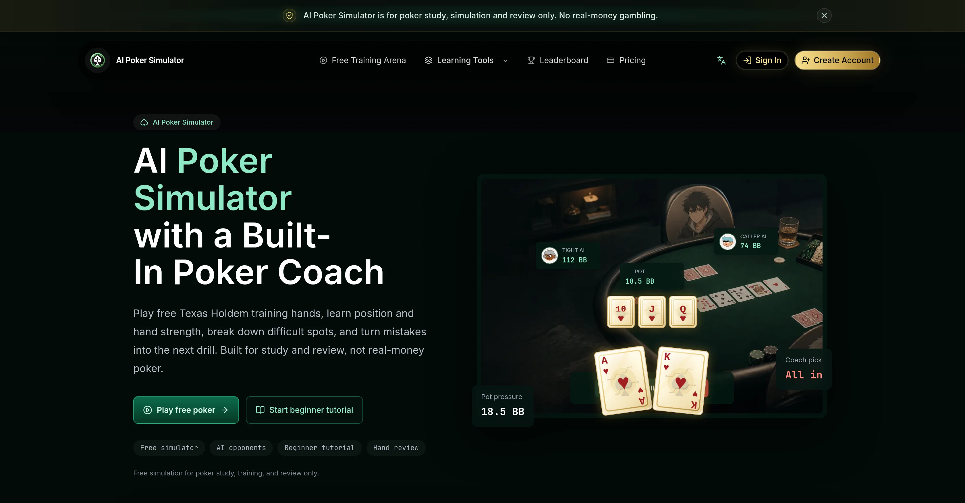AI Poker Simulator website