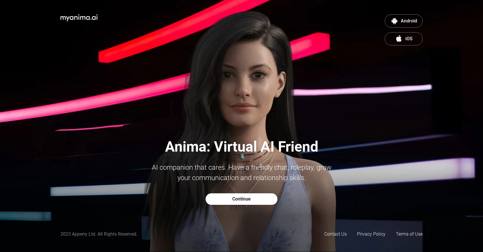 MyAnima AI Companion website