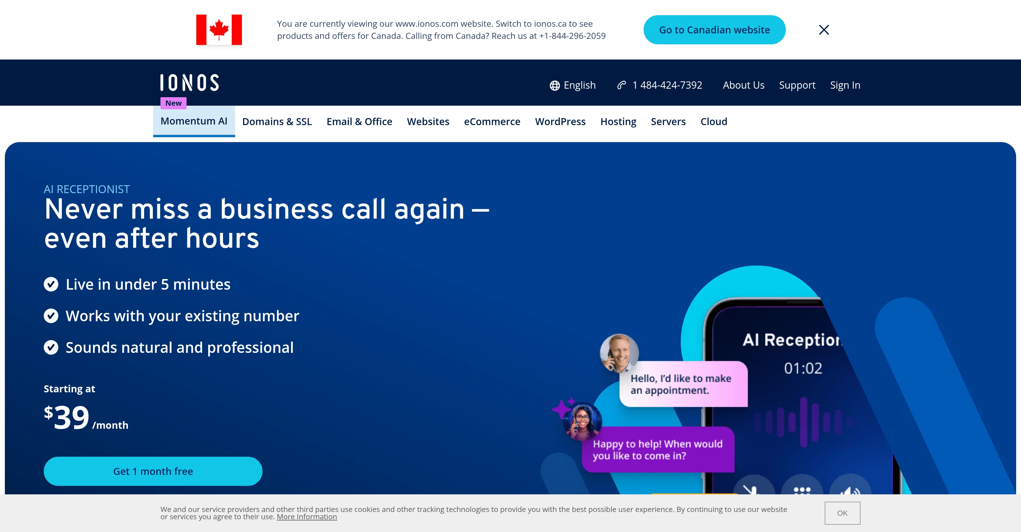 IONOS | AI Receptionist website