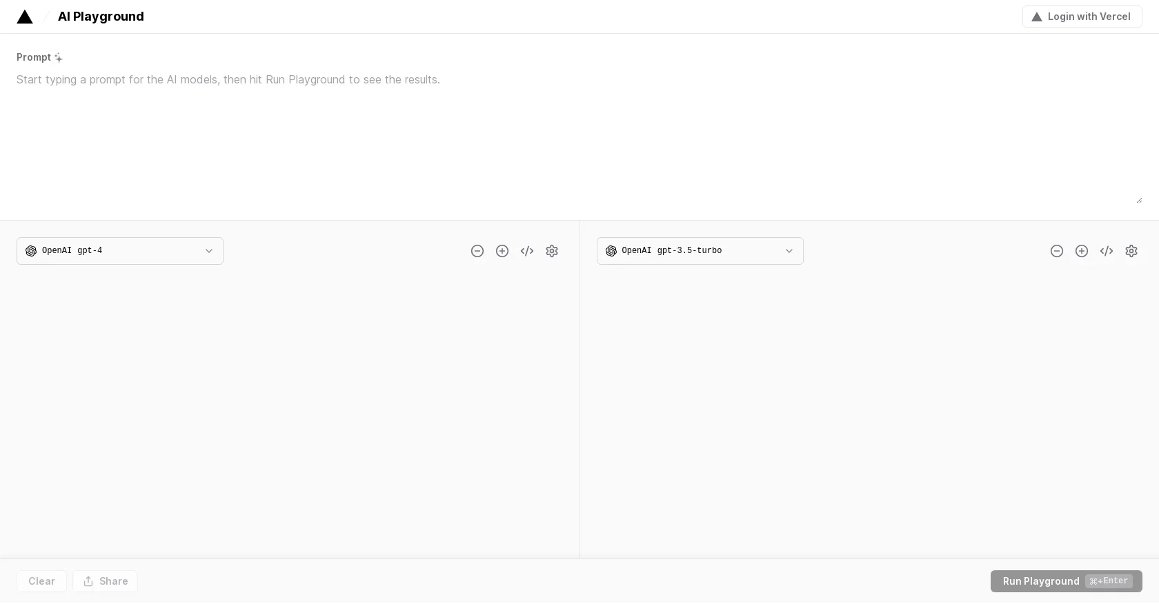AI Playground by Vercel website