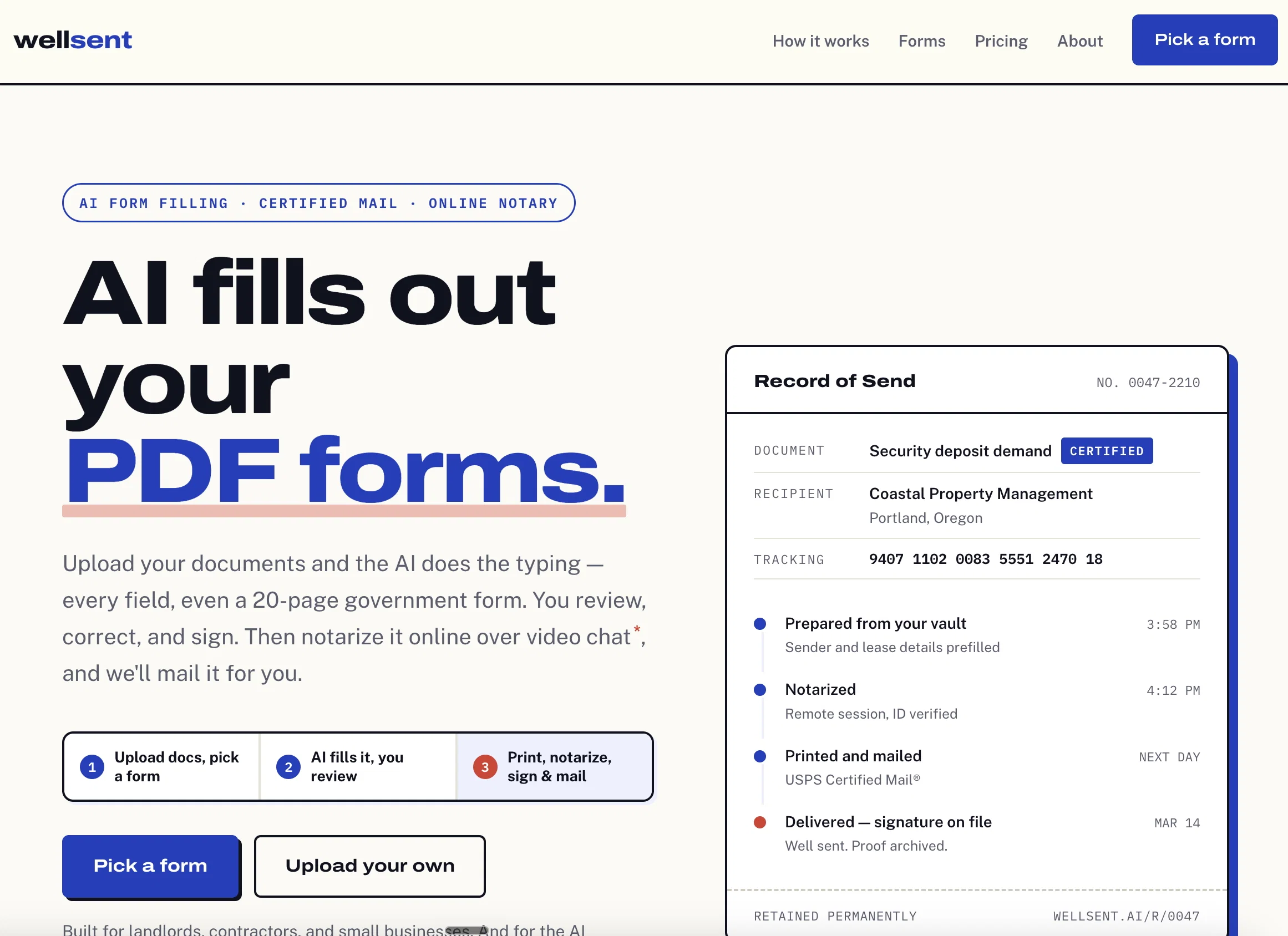 Wellsent — Your forms, filled and filed. website