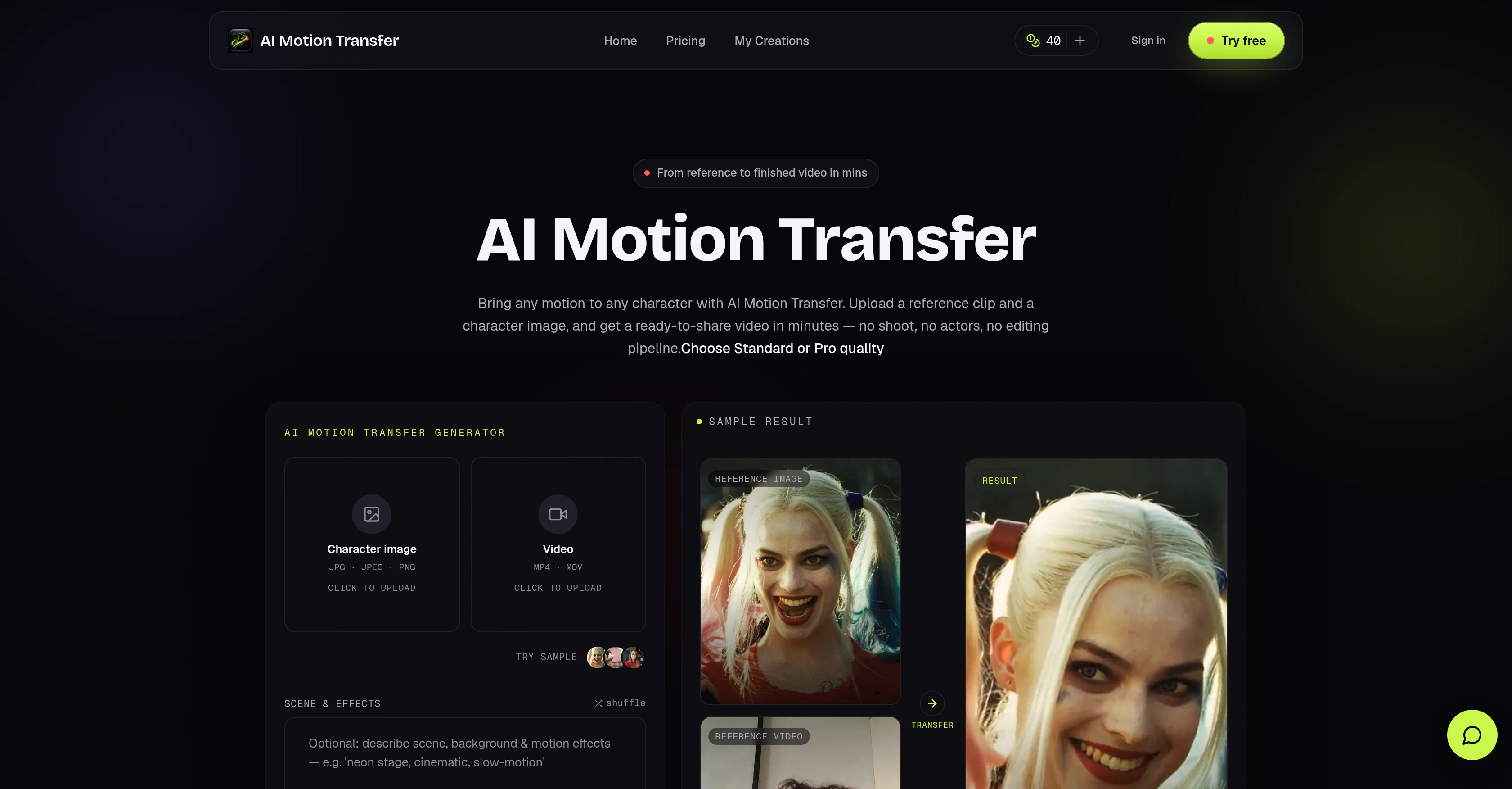 AI Motion Transfer website