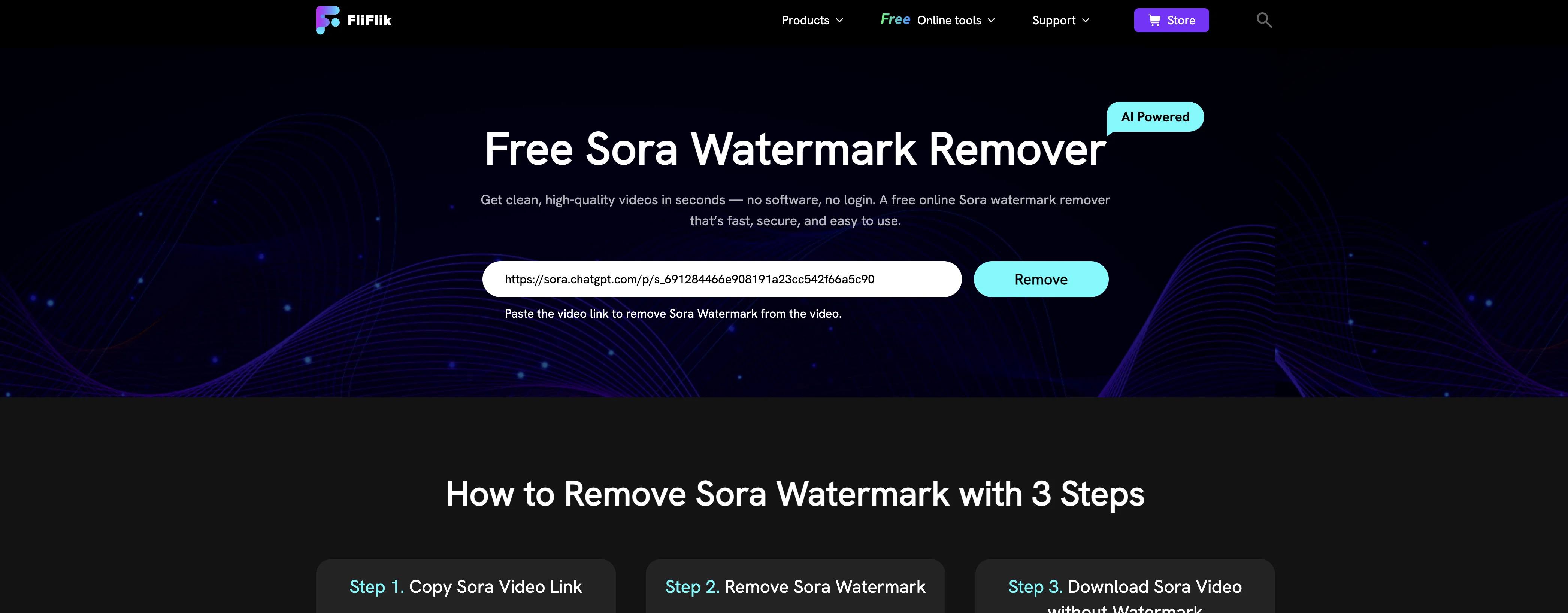 FliFlik Sora Watermark Remover website