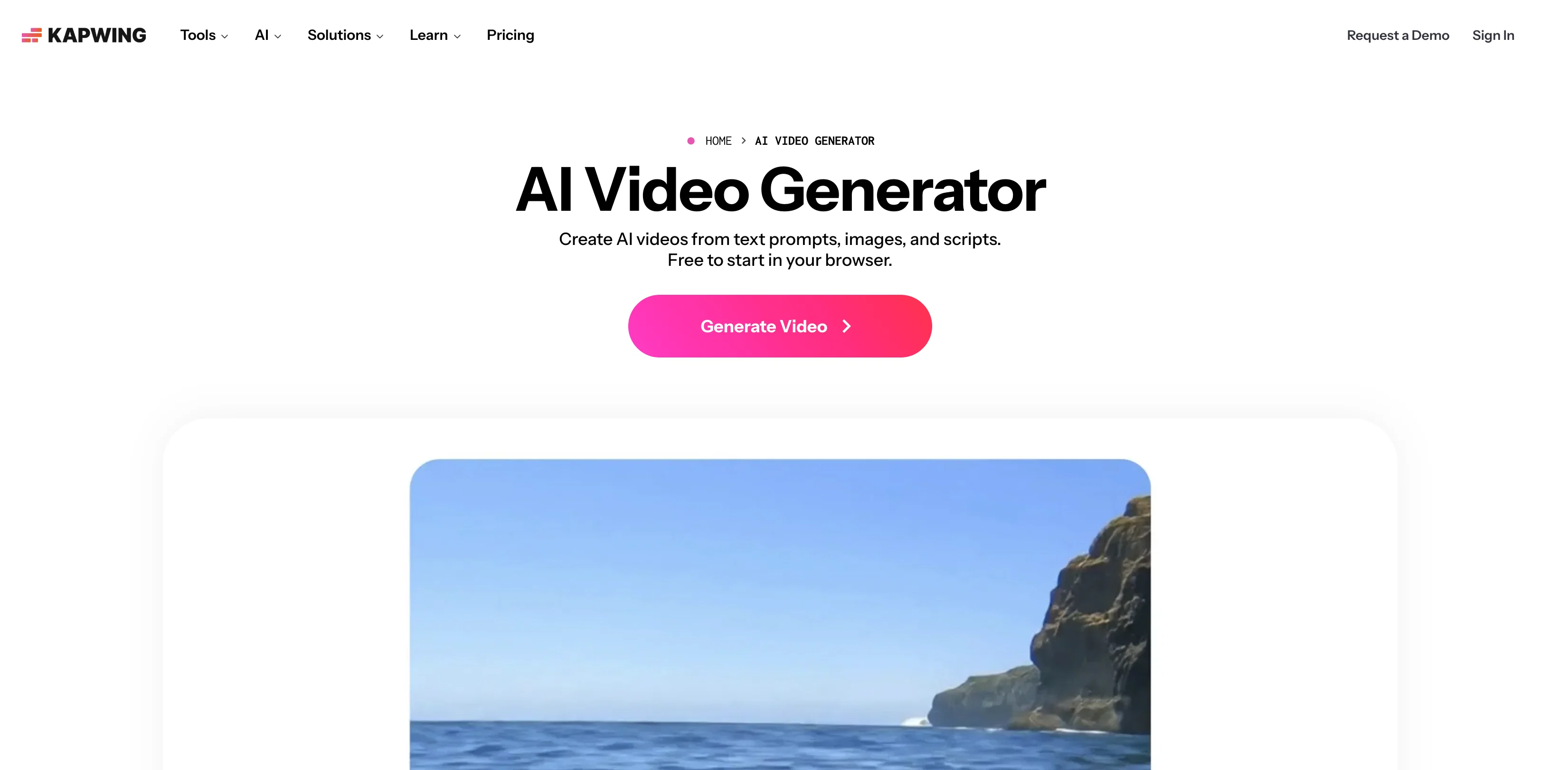 Kapwing | AI Video Generator website