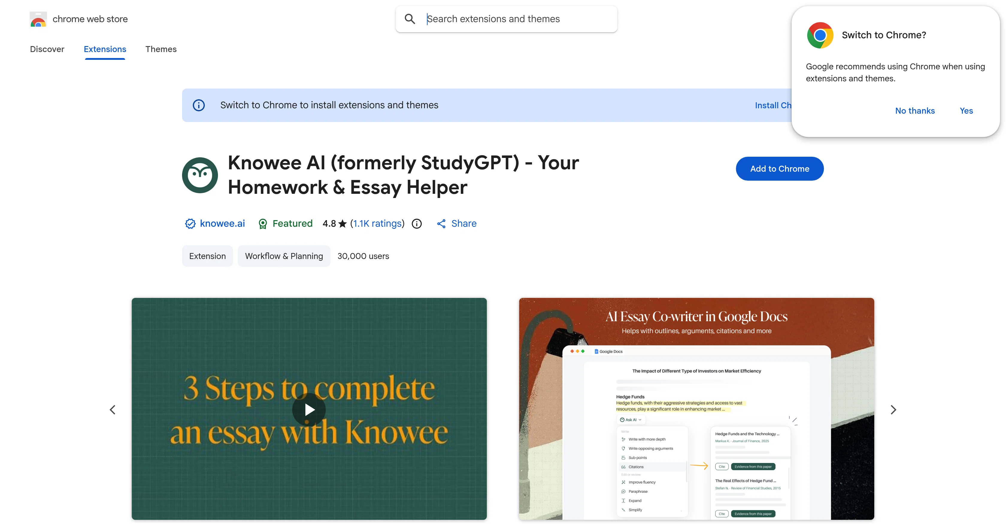 Knowee AI - Chrome Extension website