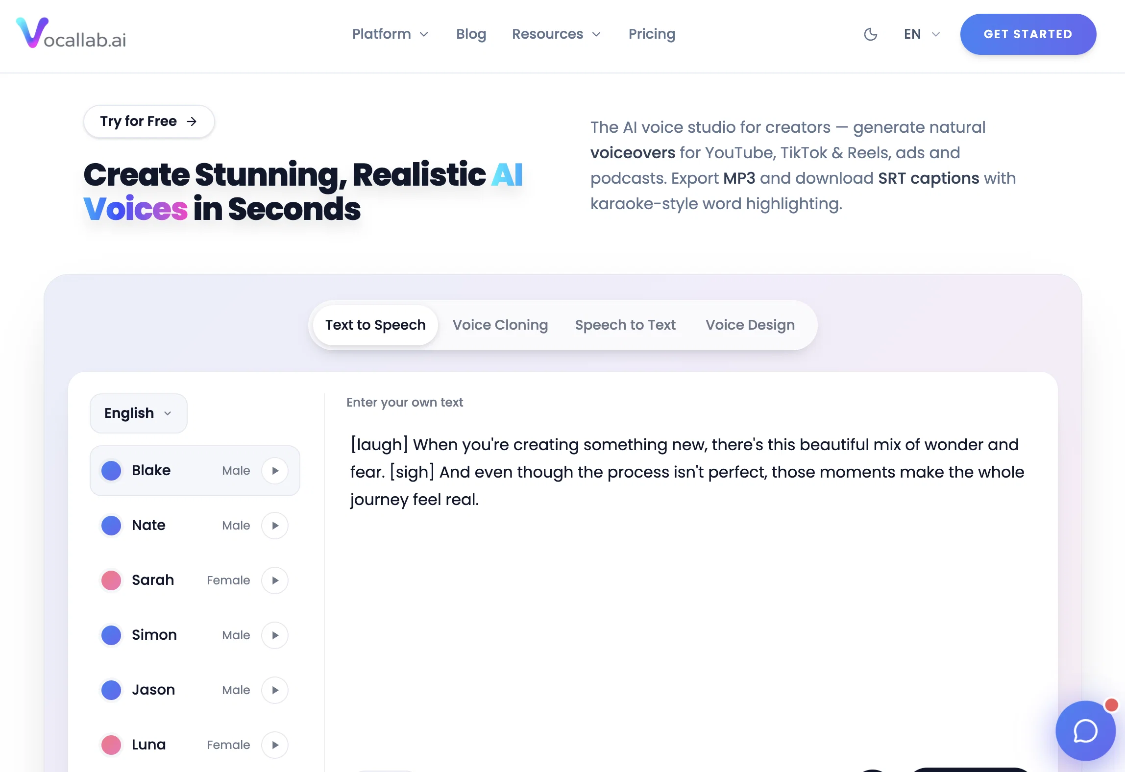 Vocallab AI website