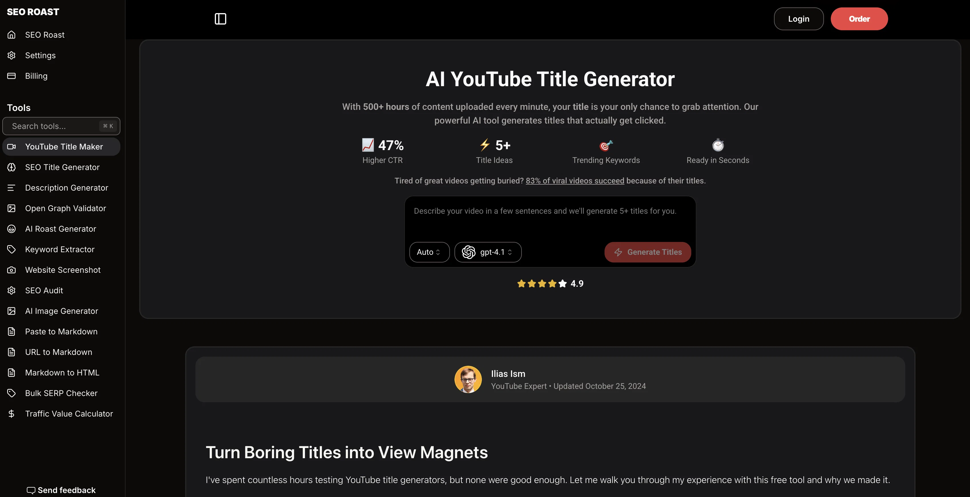 AI YouTube Title Generator website