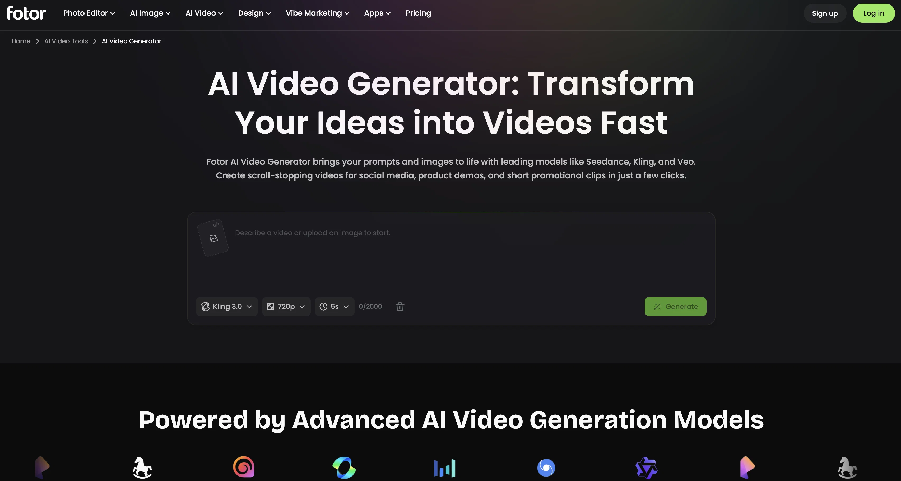 Fotor AI Video Generator website