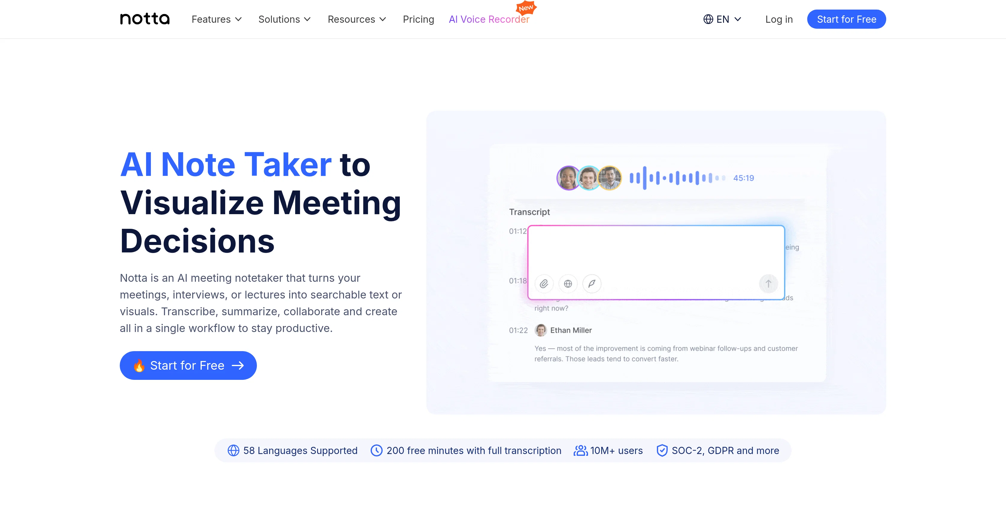 Notta Note Taker website