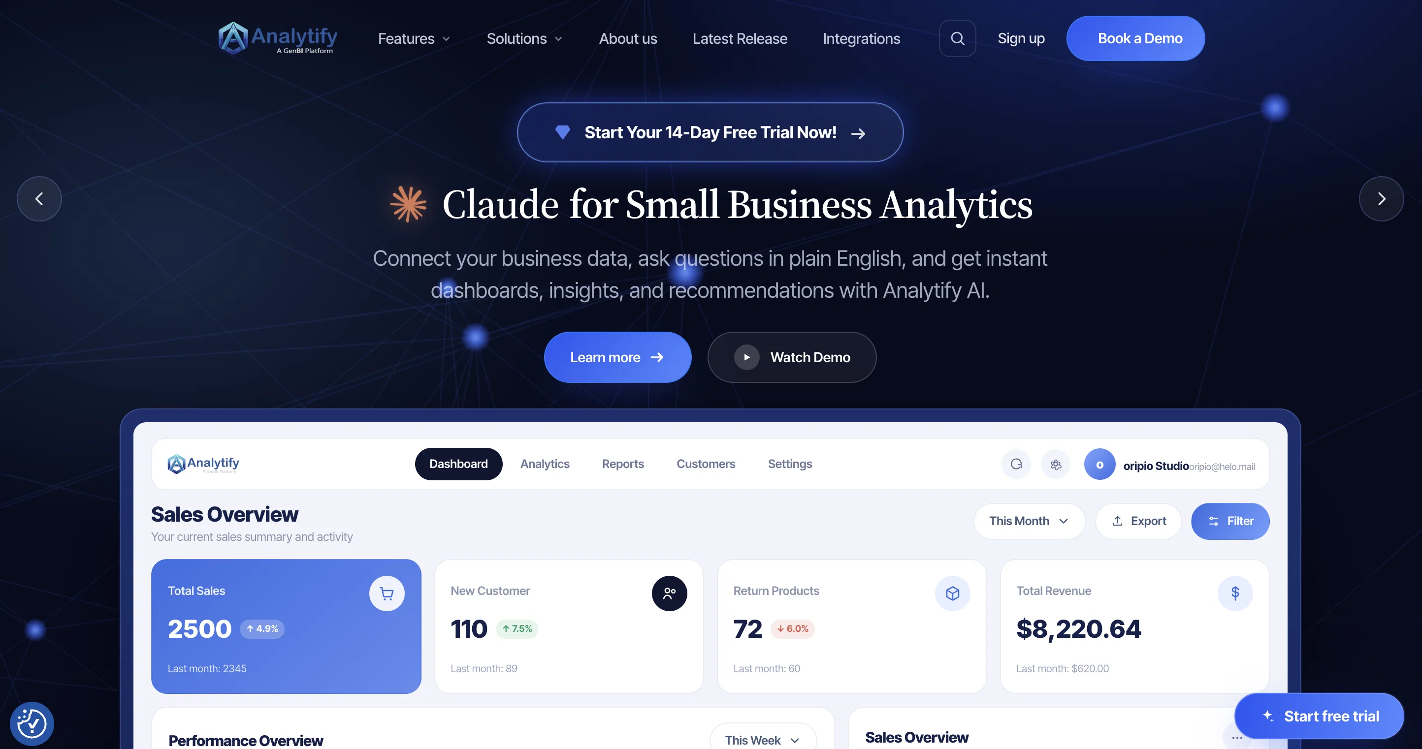 Analytify - A GenBI Platform website