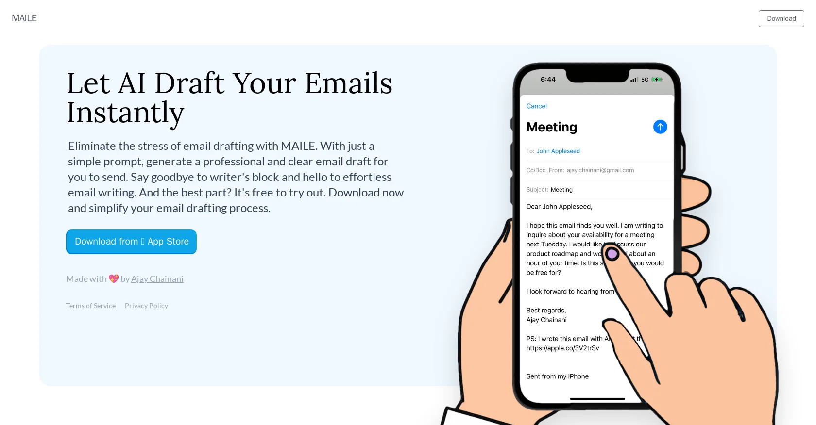MAILE for iPhone website