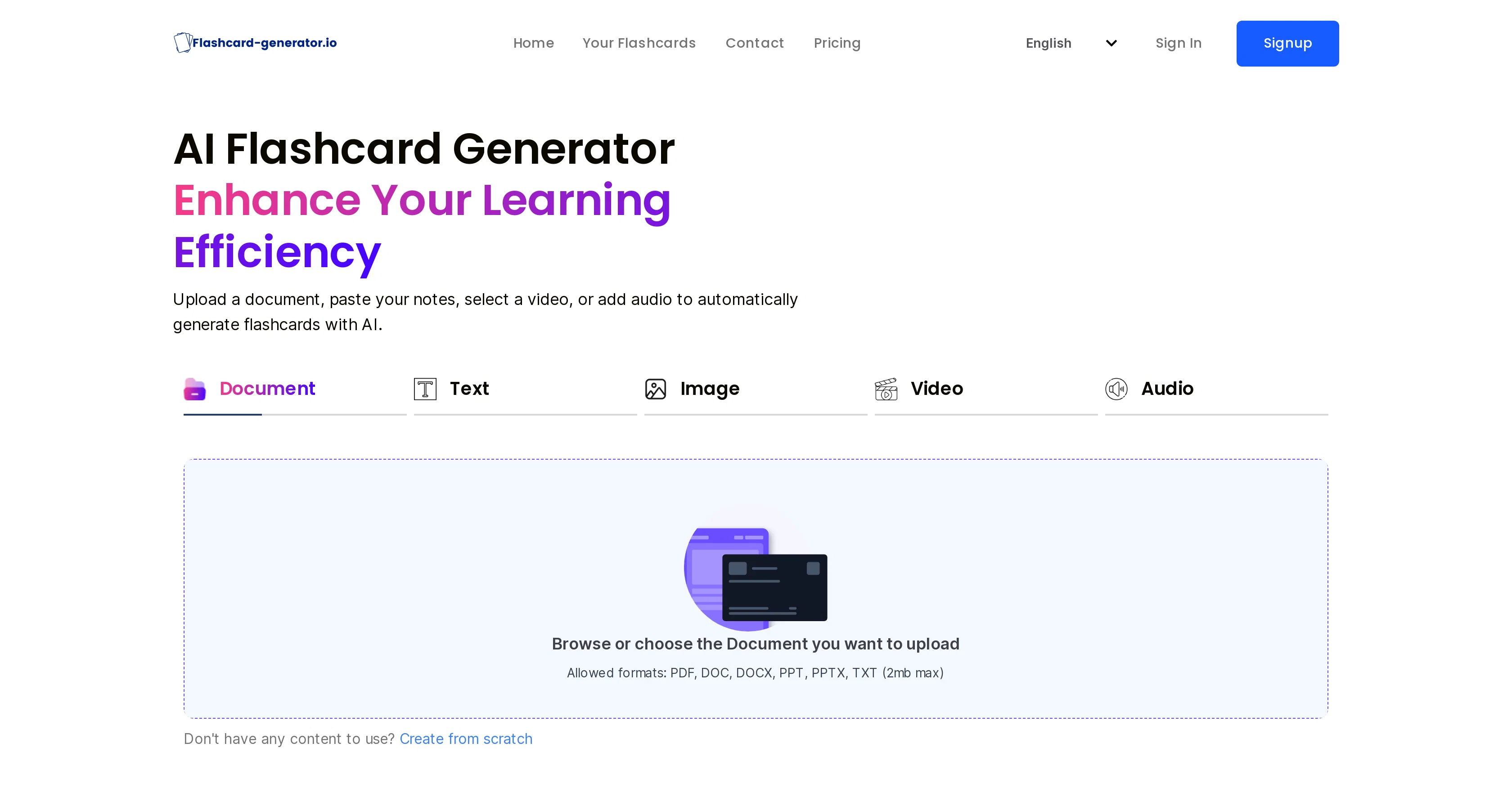 AI Flashcard Generator website
