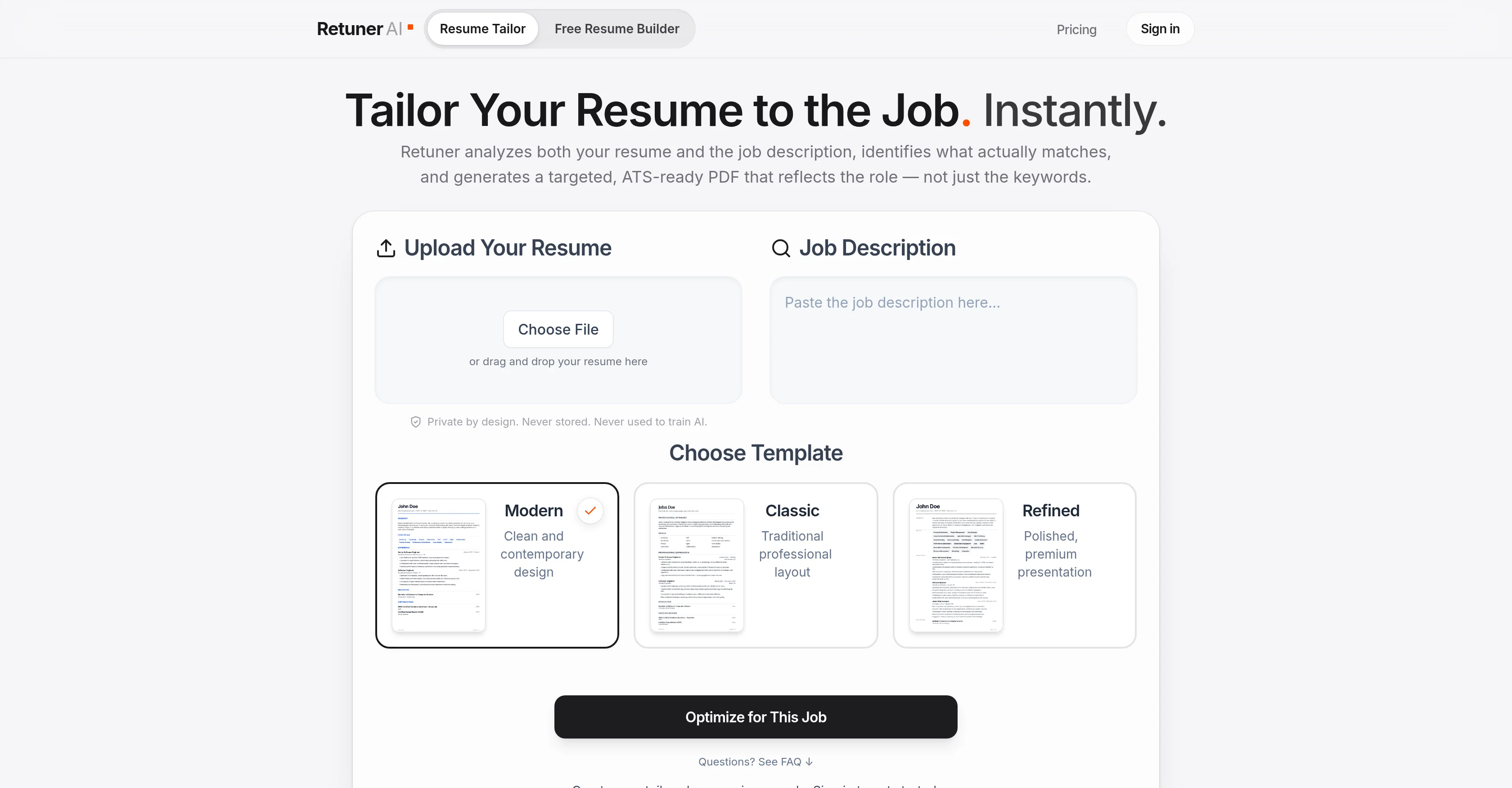 Retuner AI website
