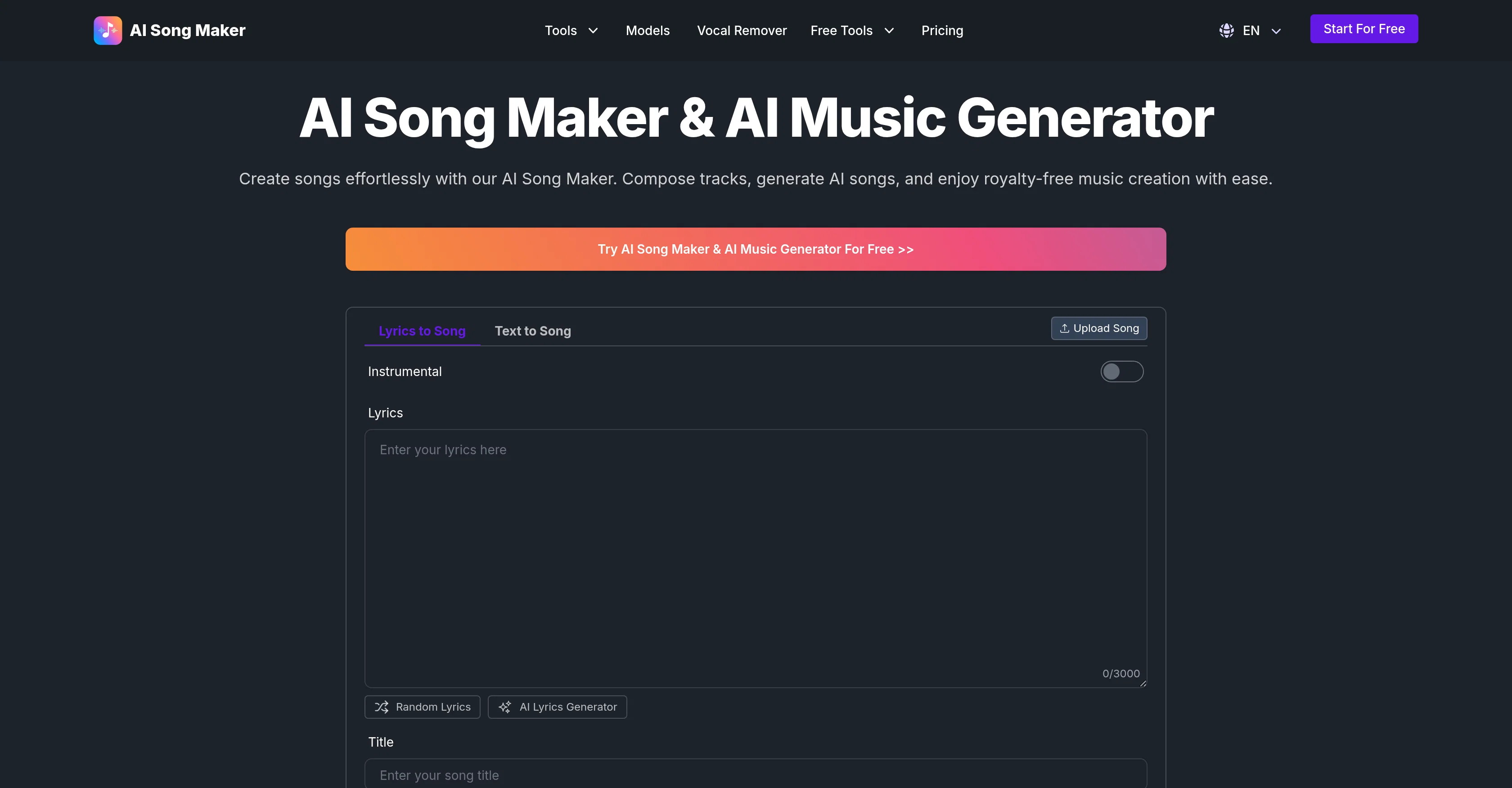 AI Song Maker website