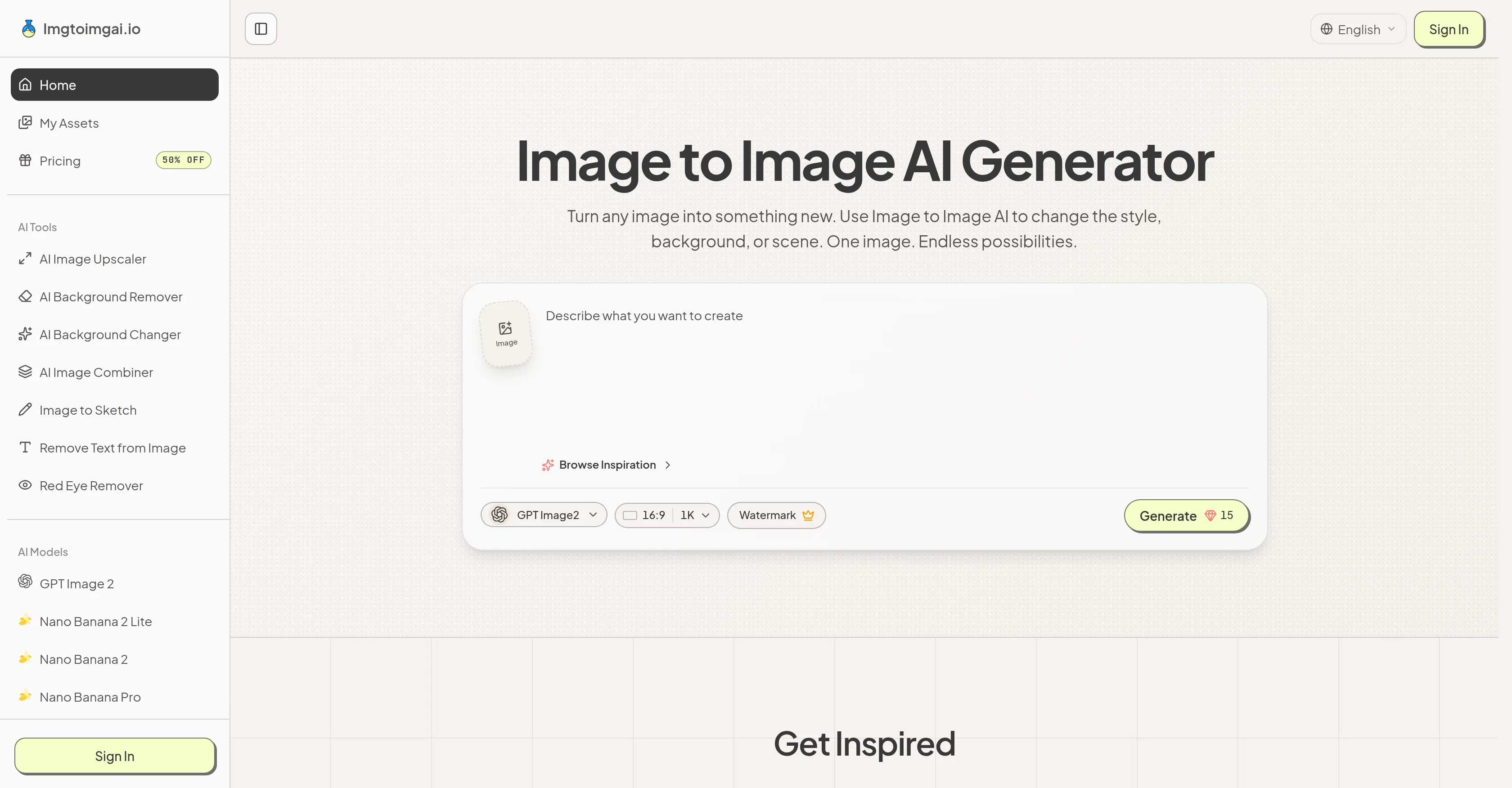 Imgtoimgai.io website