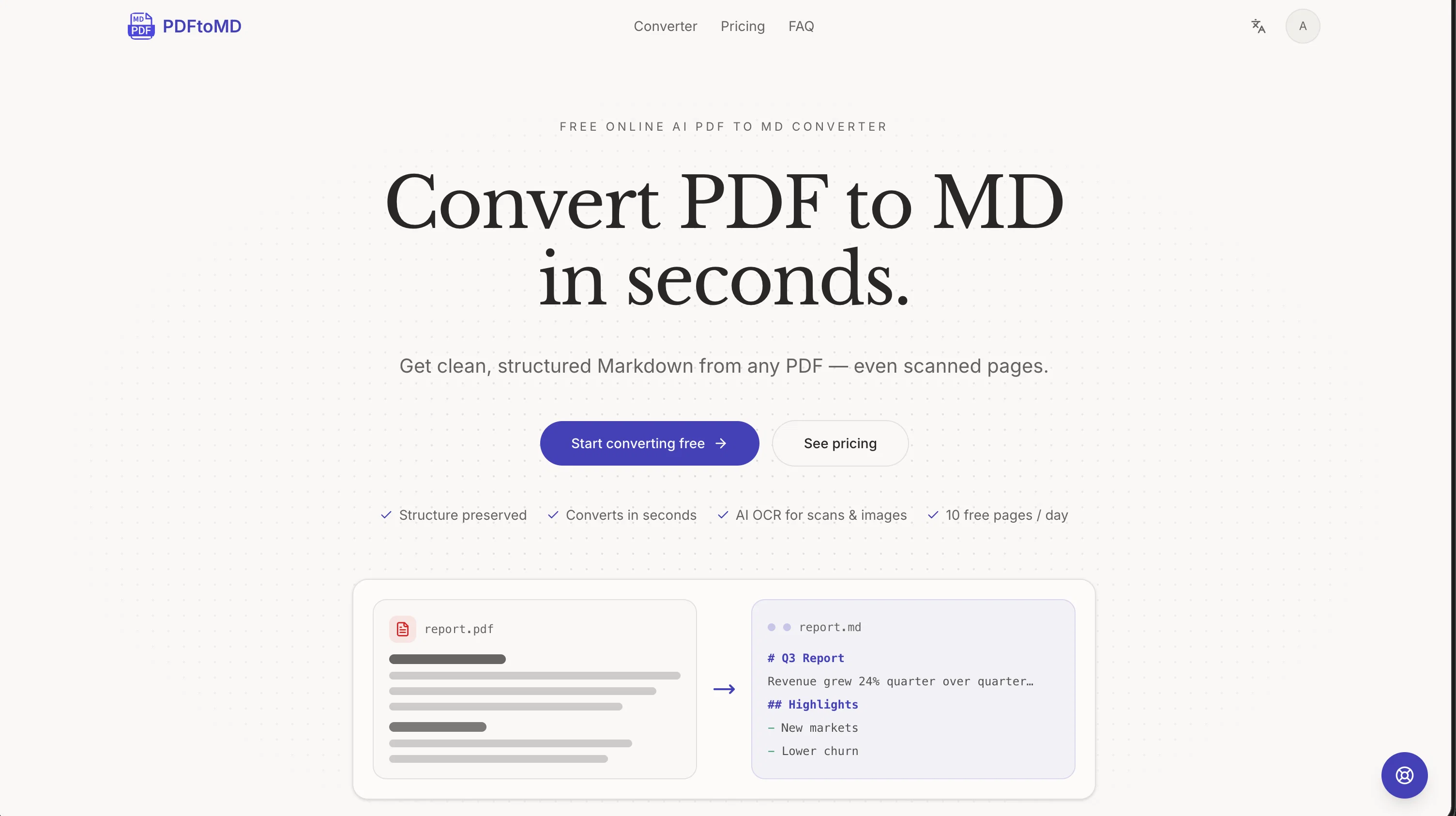 PDFtoMD Converter website
