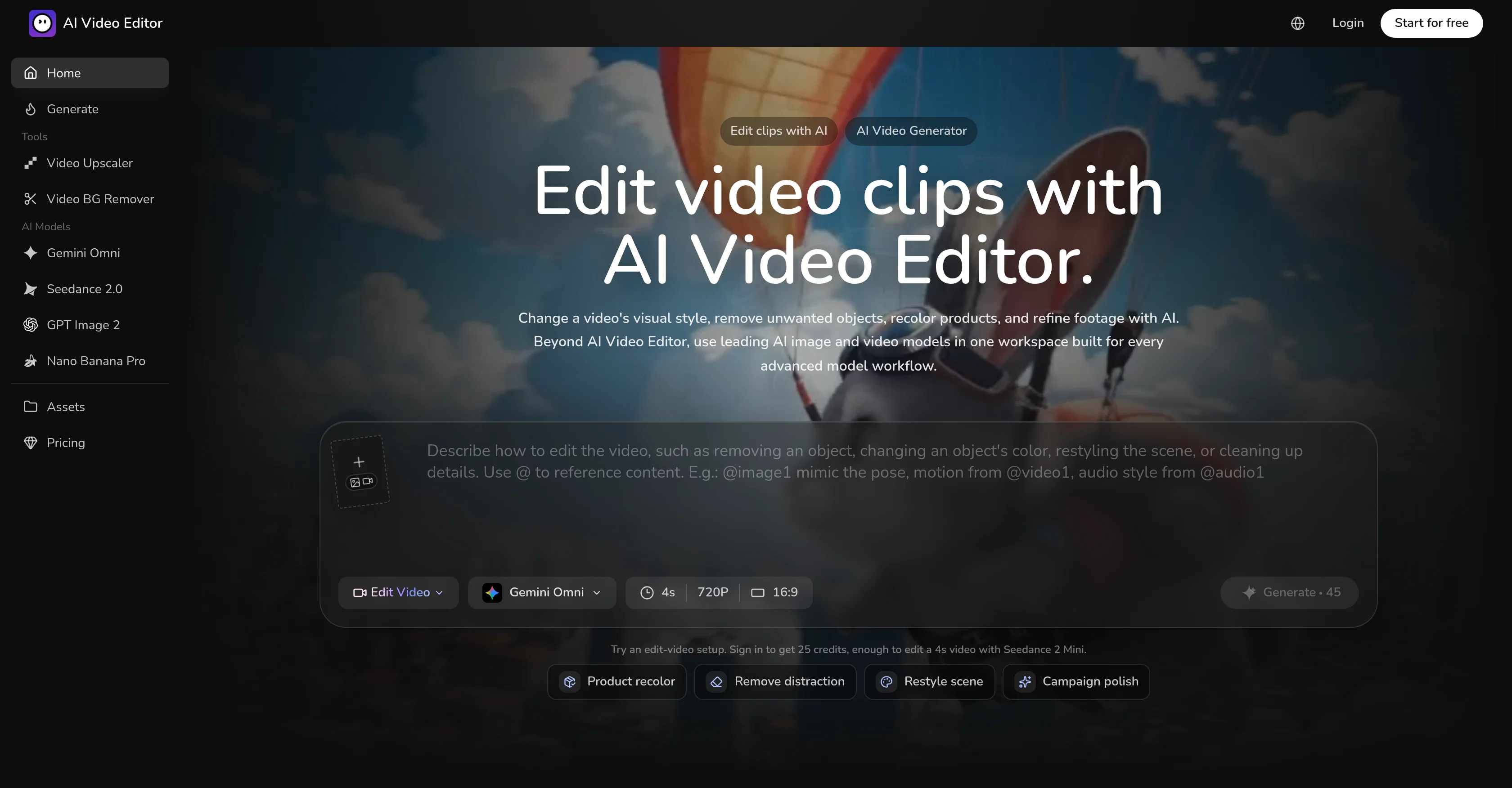 AI Video Editor website