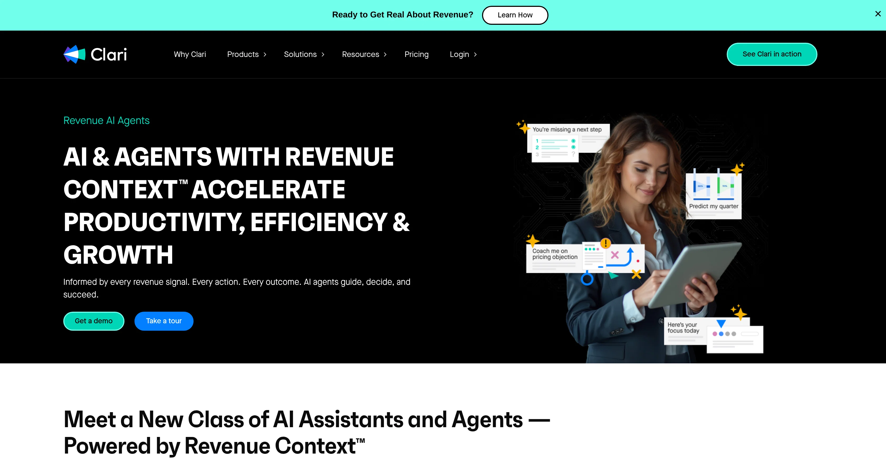 Clari Revenue AI Agents website