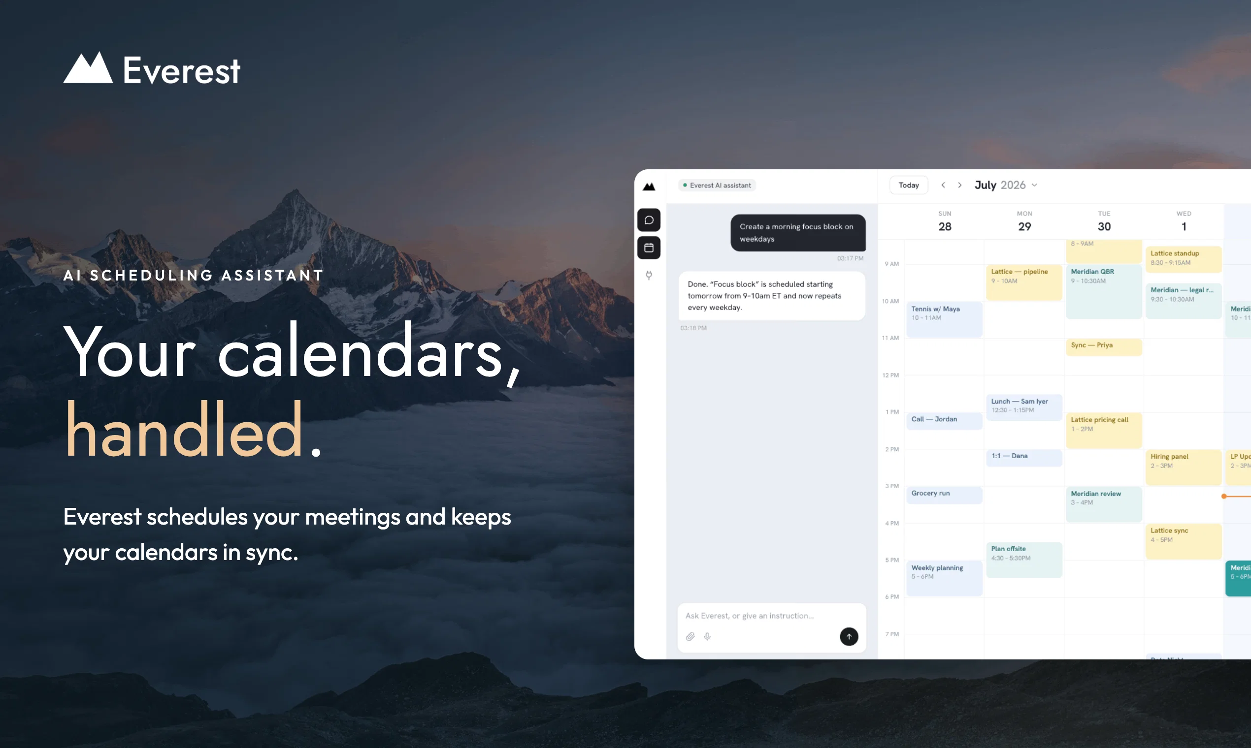 Everest | AI Scheduling Assistant website