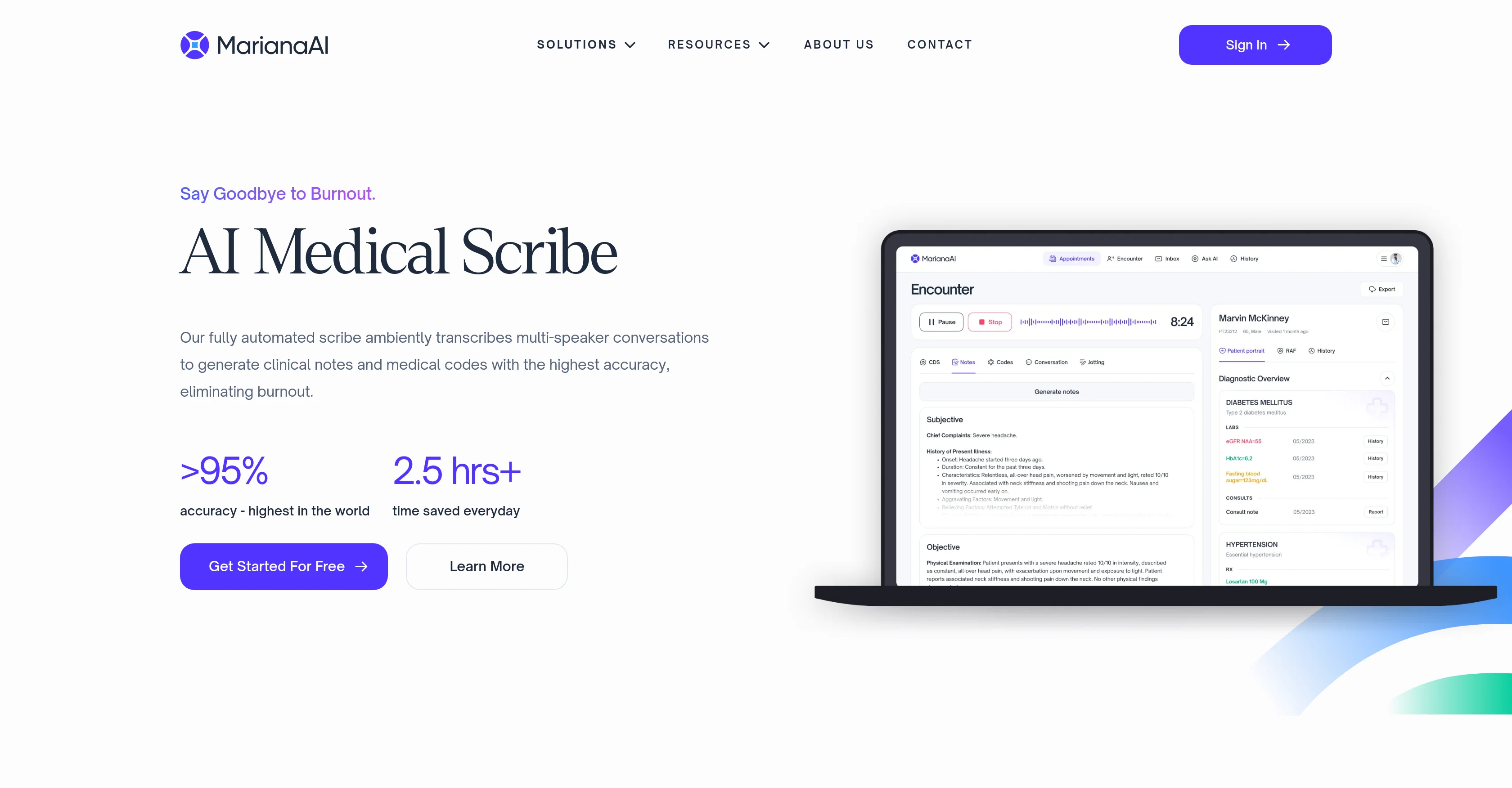 AI Medical Scribe by MarianaAI website
