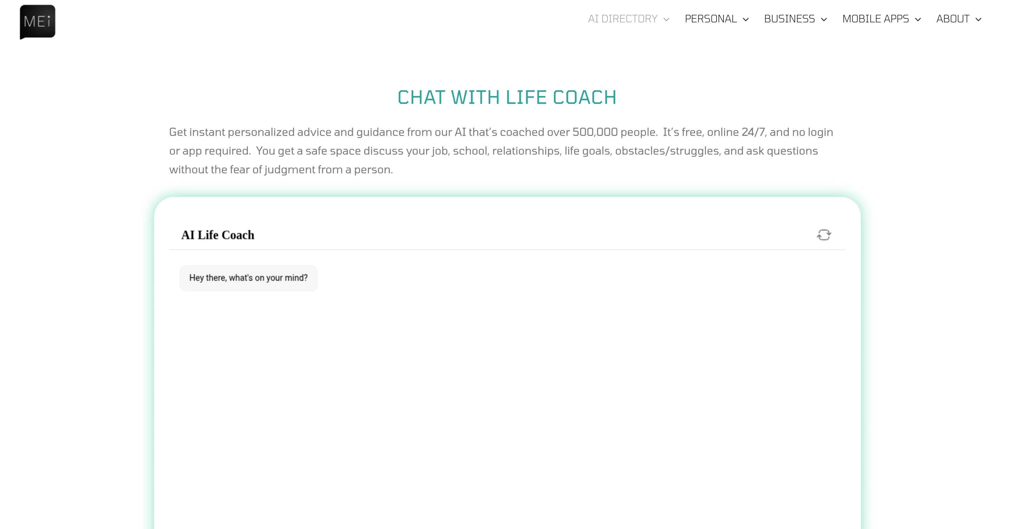 Mei - AI Life Coach website