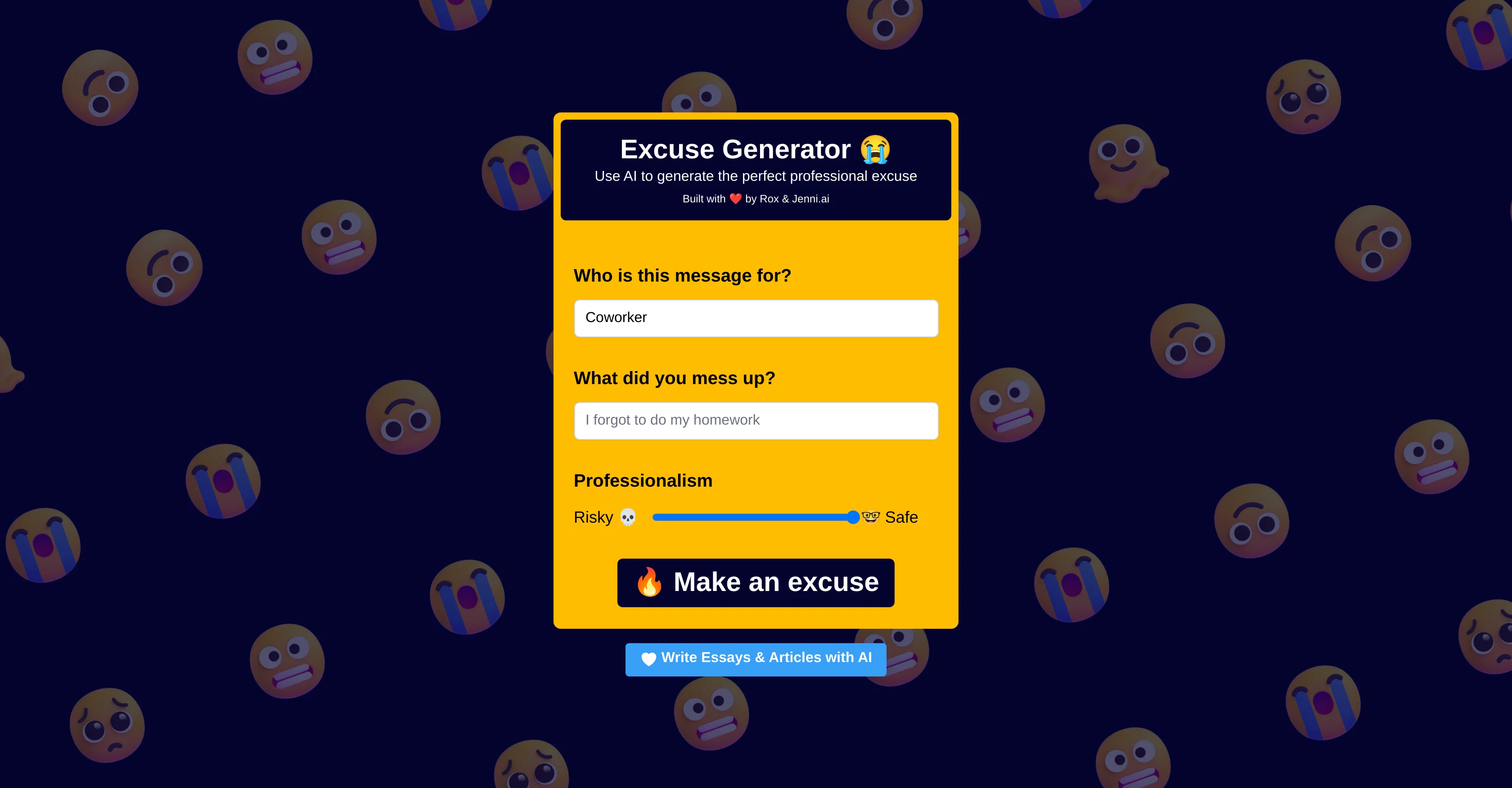 Excuses AI website