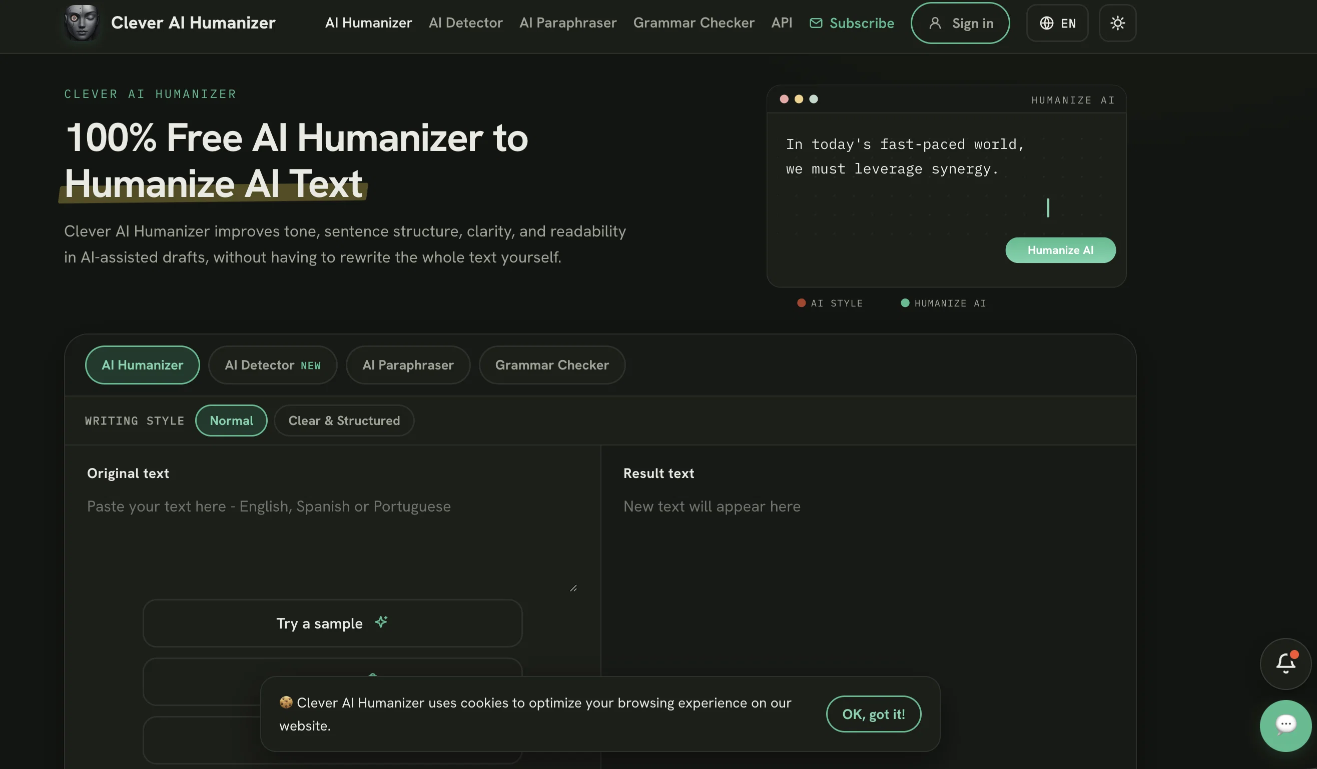 Clever AI Humanizer website