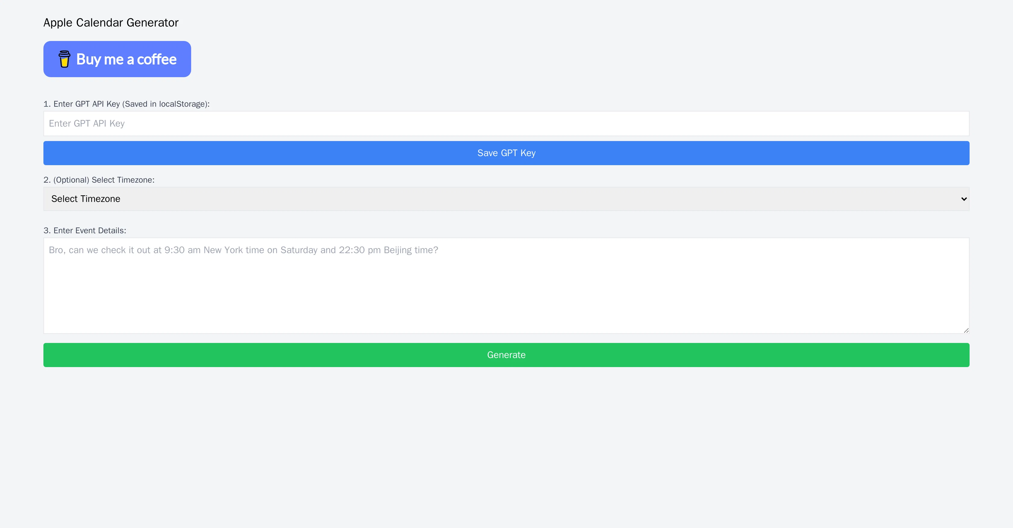 Apple Calendar Generator website