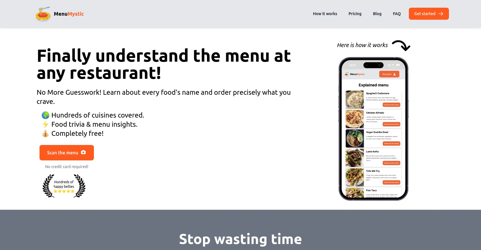 Menu Mystic website
