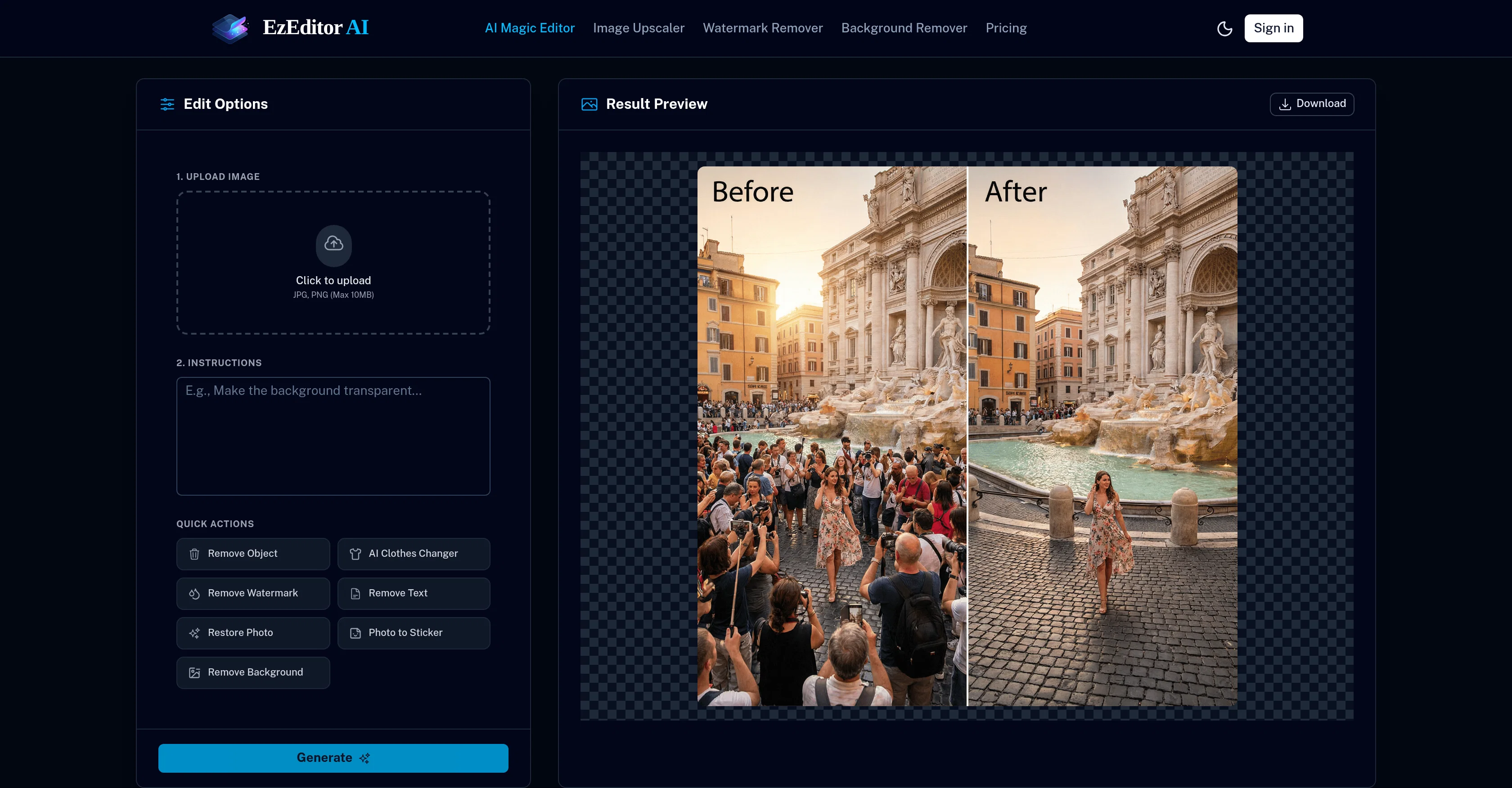 EzEditor AI Magic Editor website