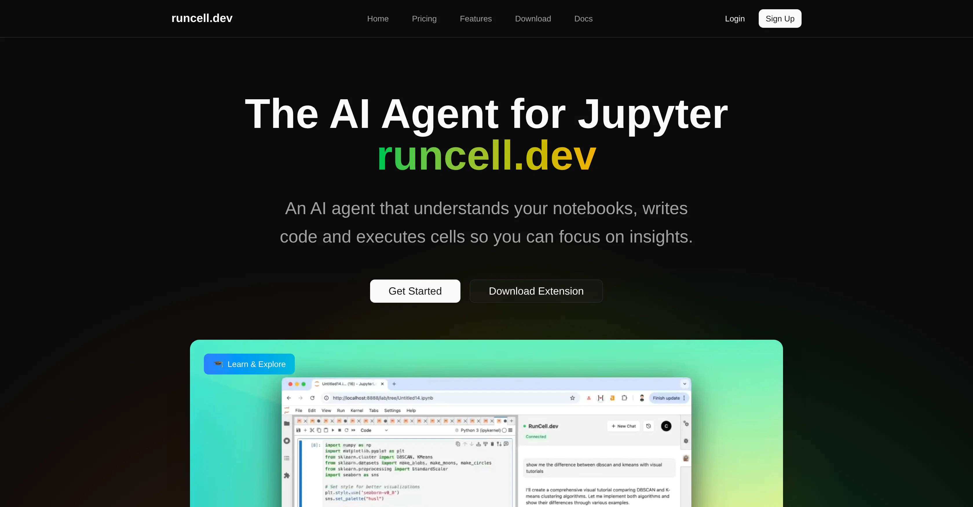 Runcell - Data Science AI Agent in Jupyter website