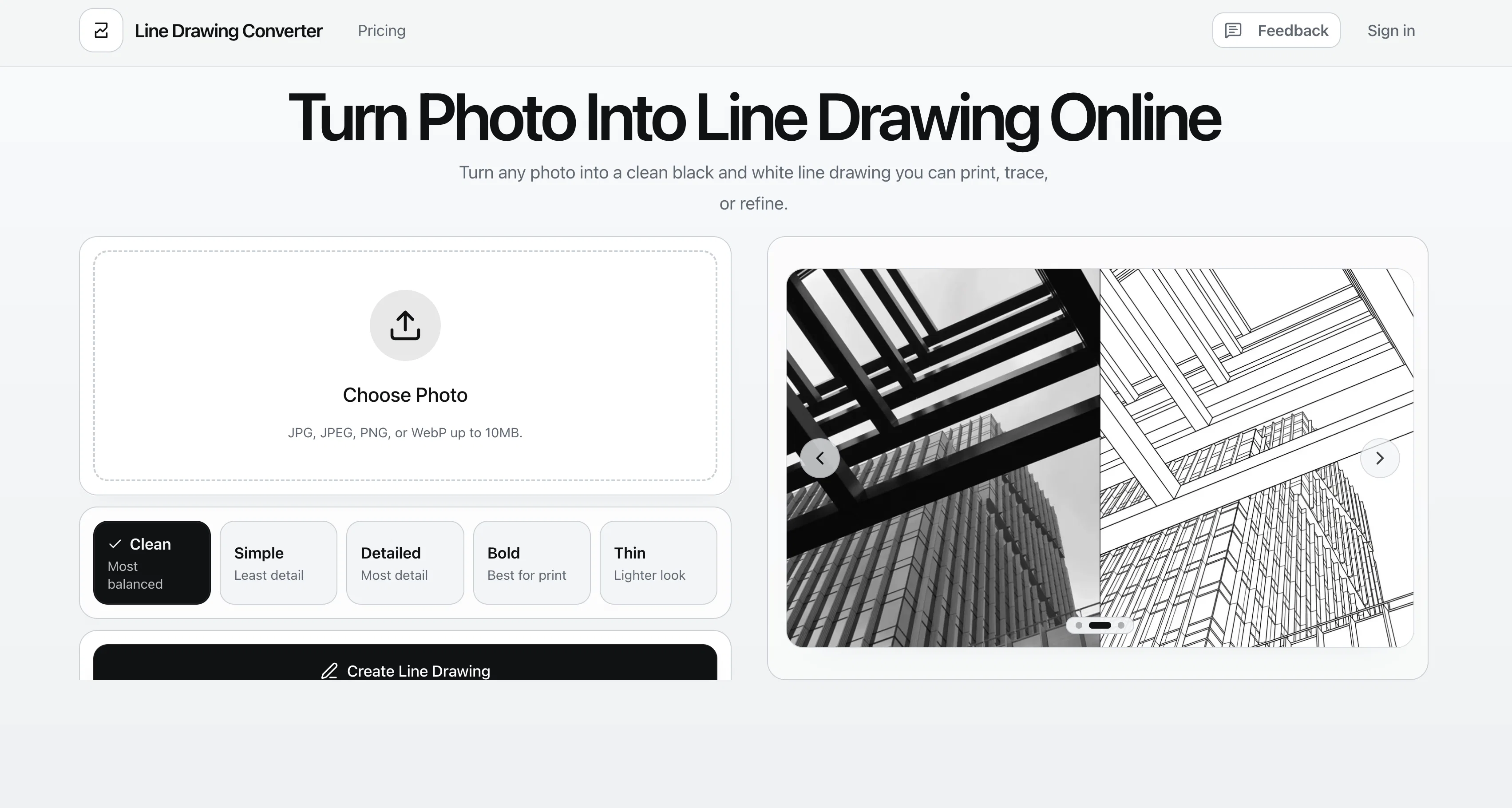 Line Drawing Converter website