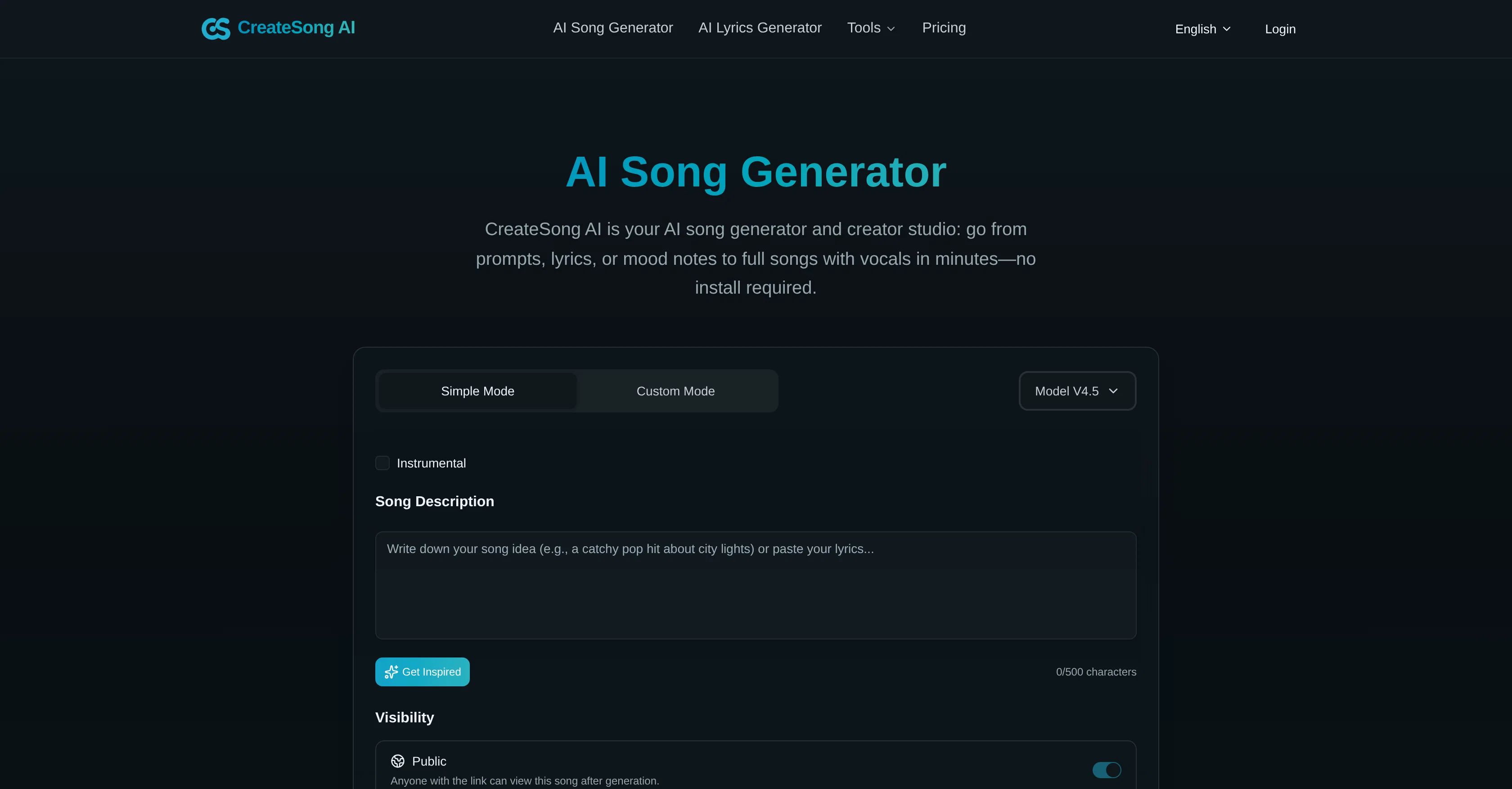 CreateSong AI website