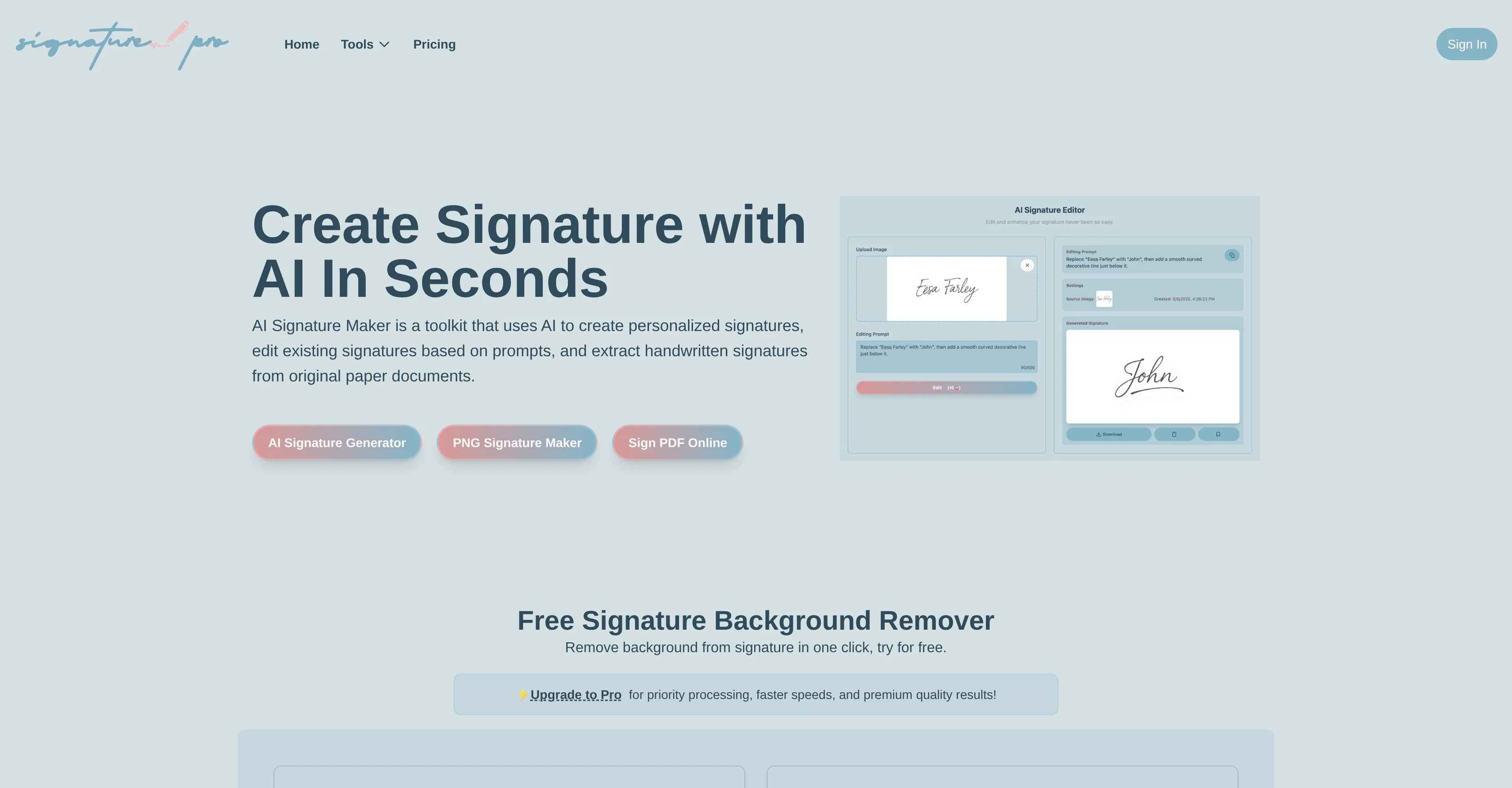 AI Signature Generator Pro website