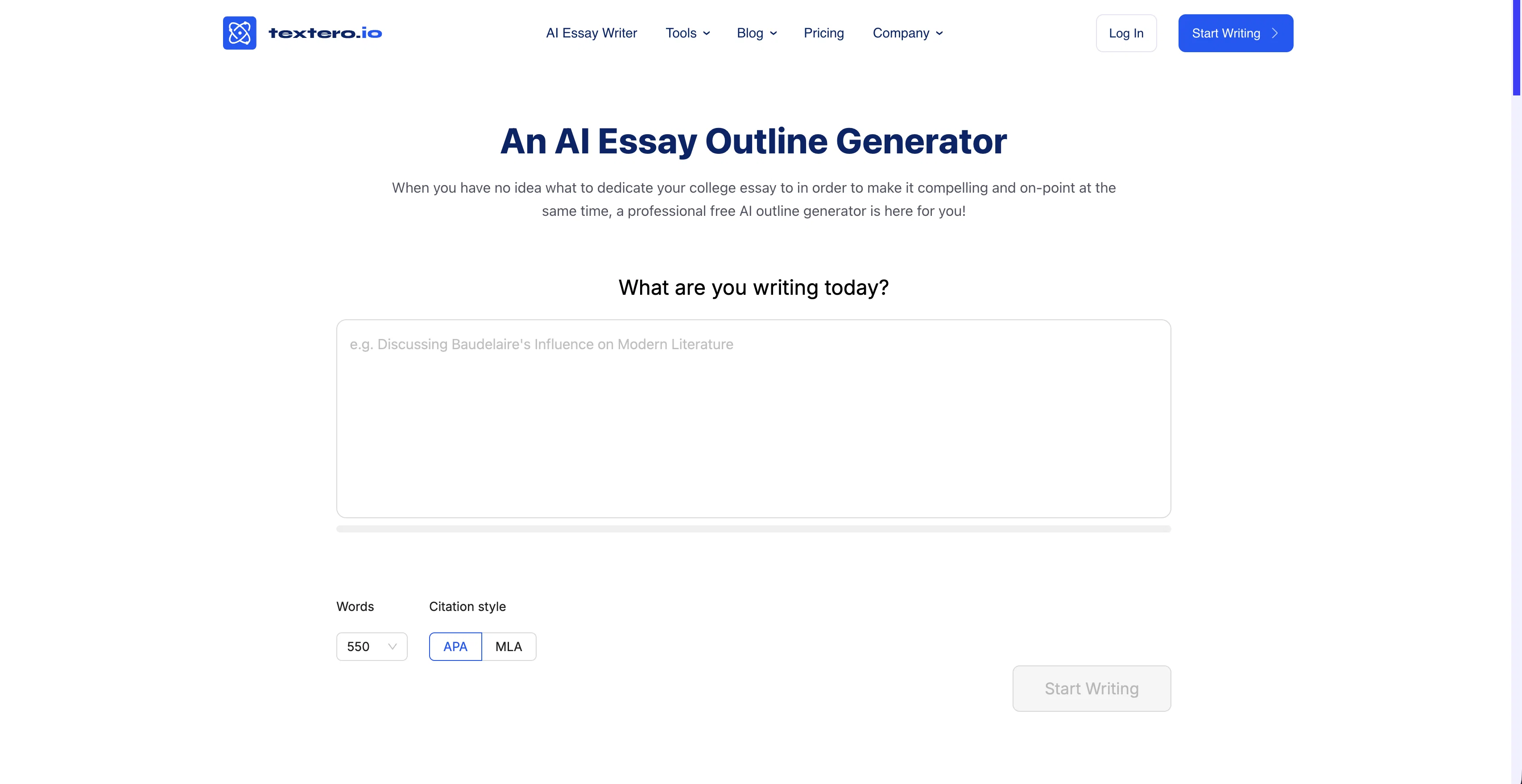 Textero Essay Outlines website