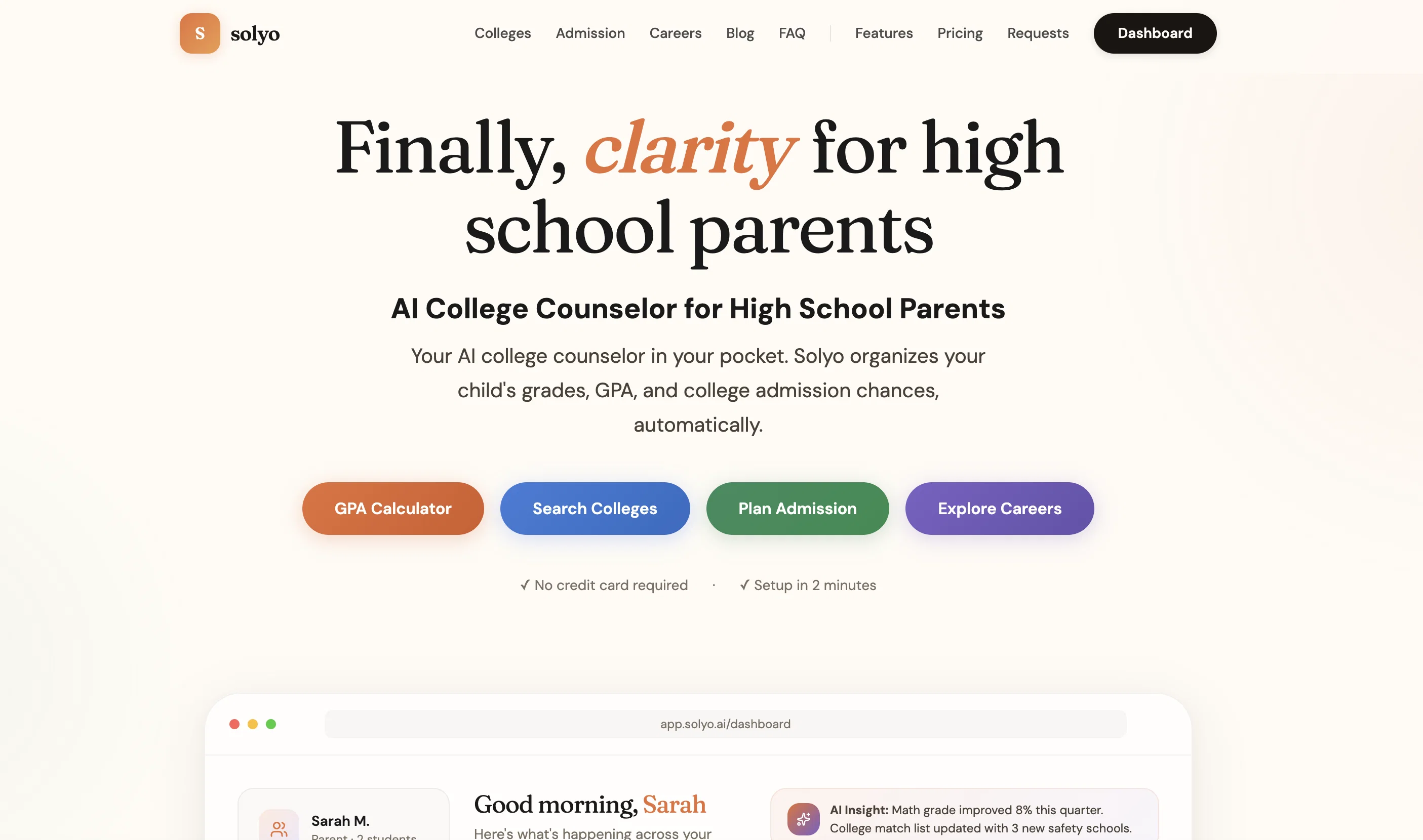 Solyo | AI College Counselor website