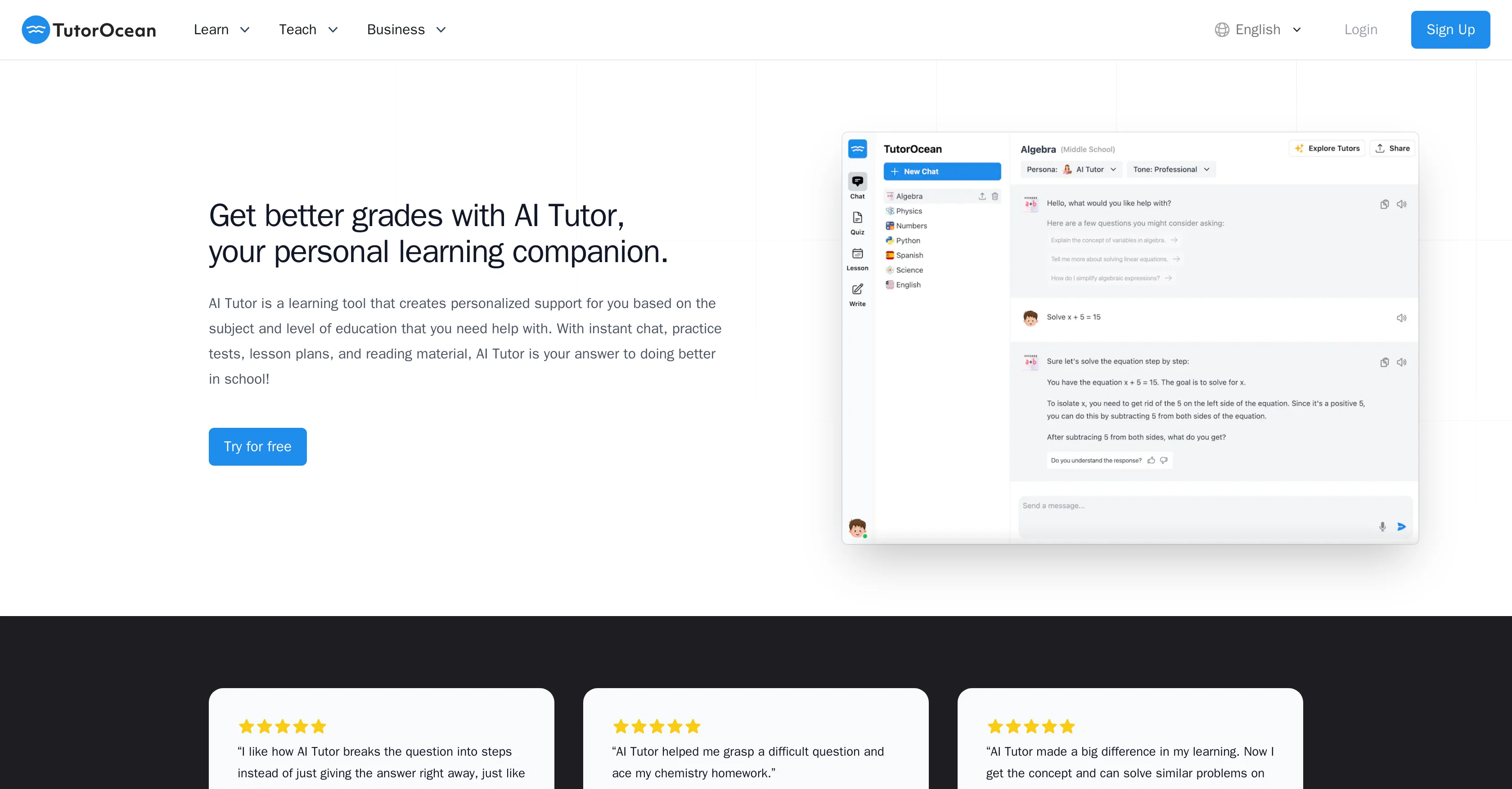 AI Tutor by SoundOcean website