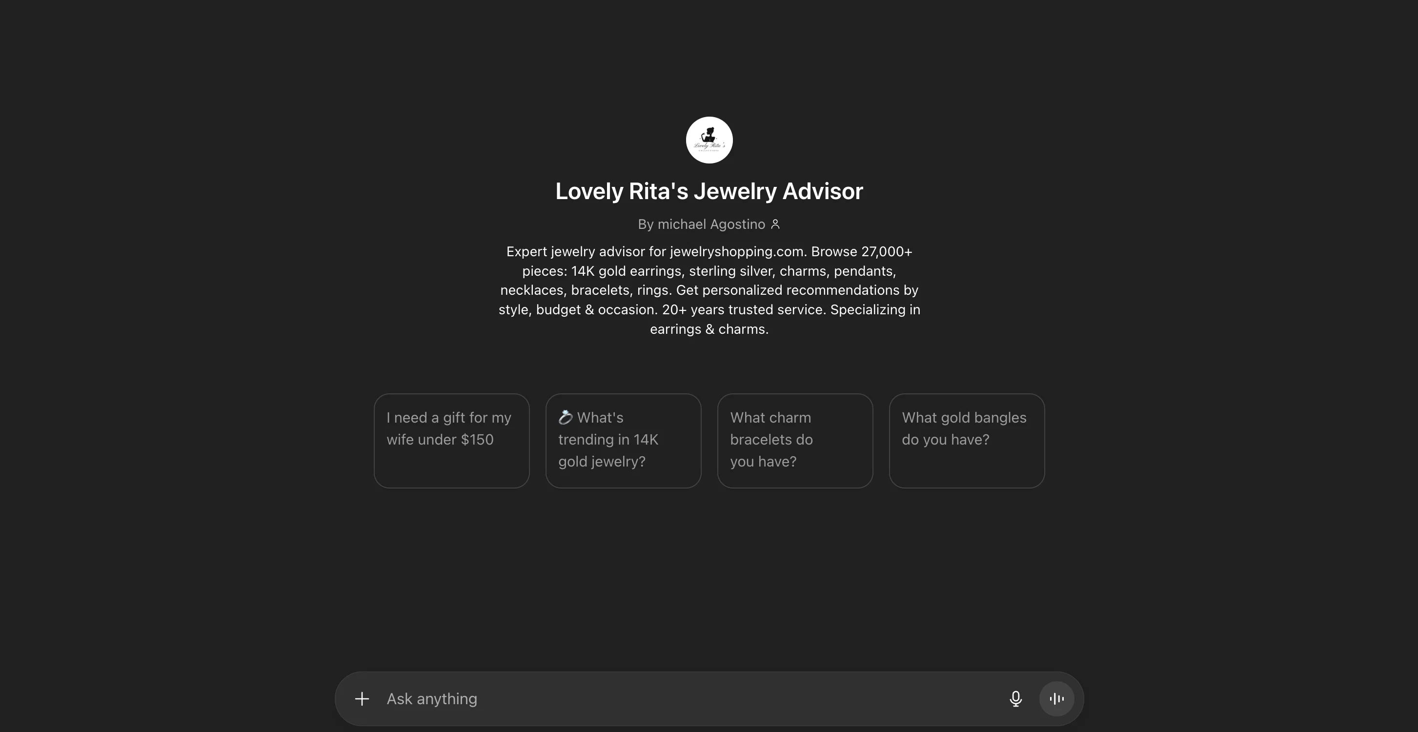 Lovely Rita's Jewelry Advisor website
