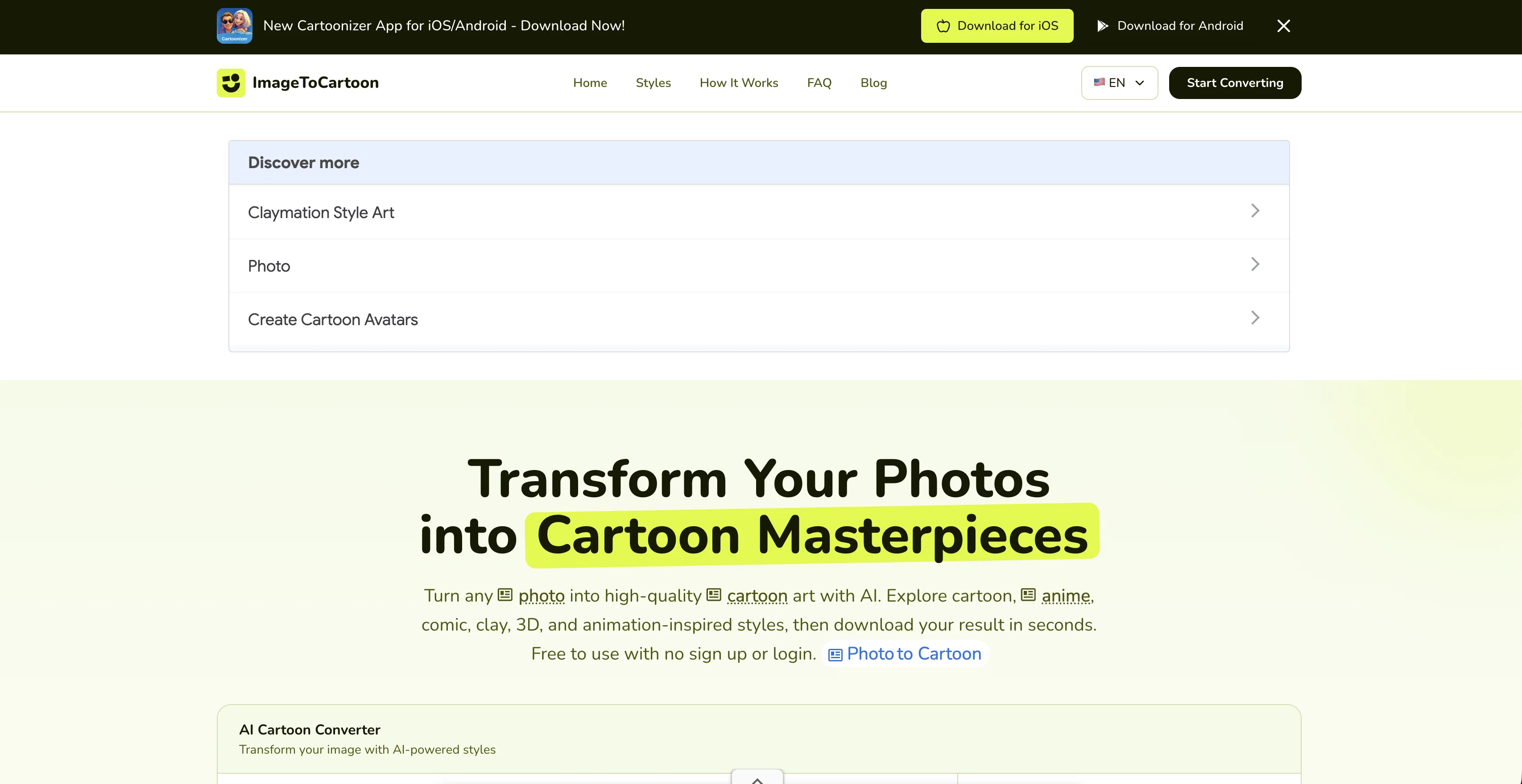 ImageToCartoon website