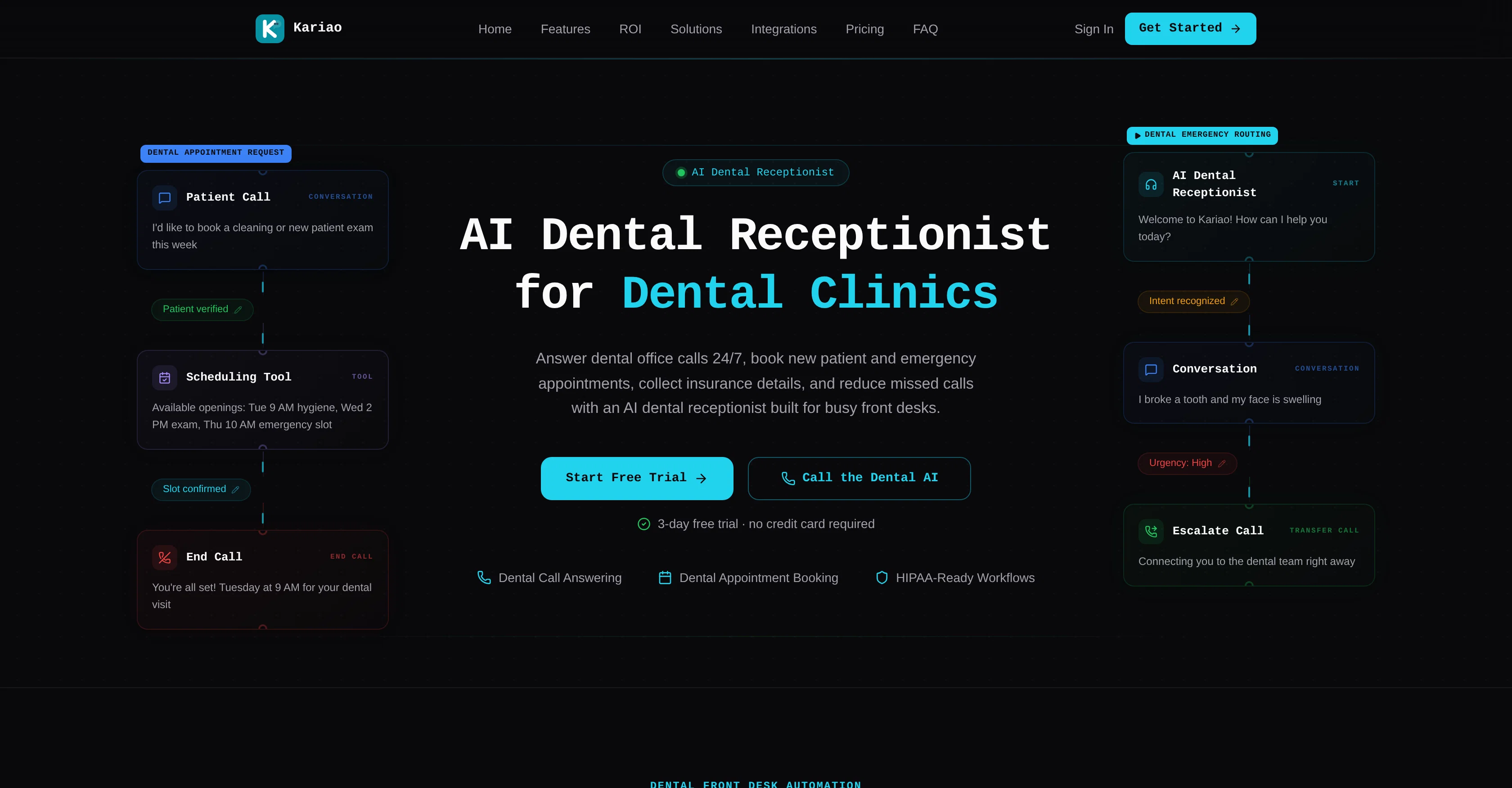 Kariao - AI Dental Receptionist for Dental Offices website