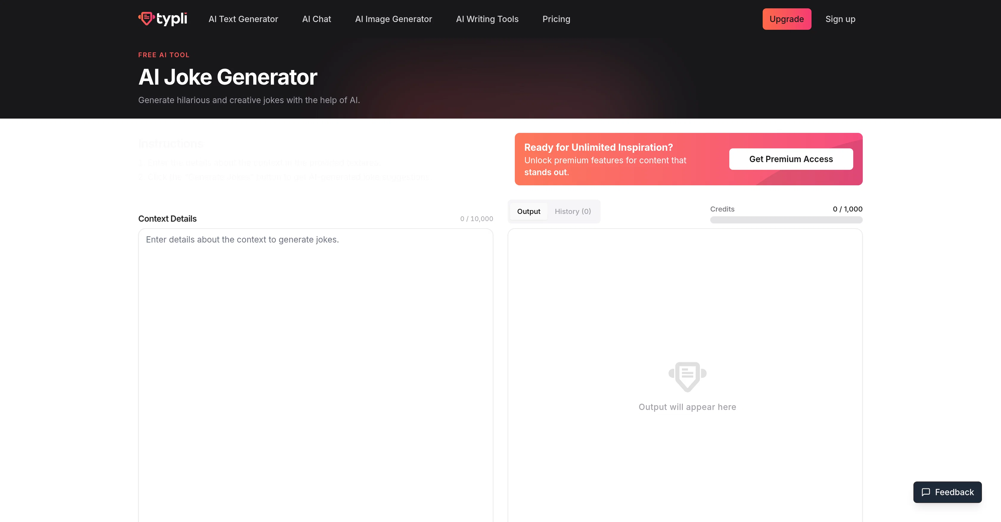 Typli.ai AI Joke Generator website