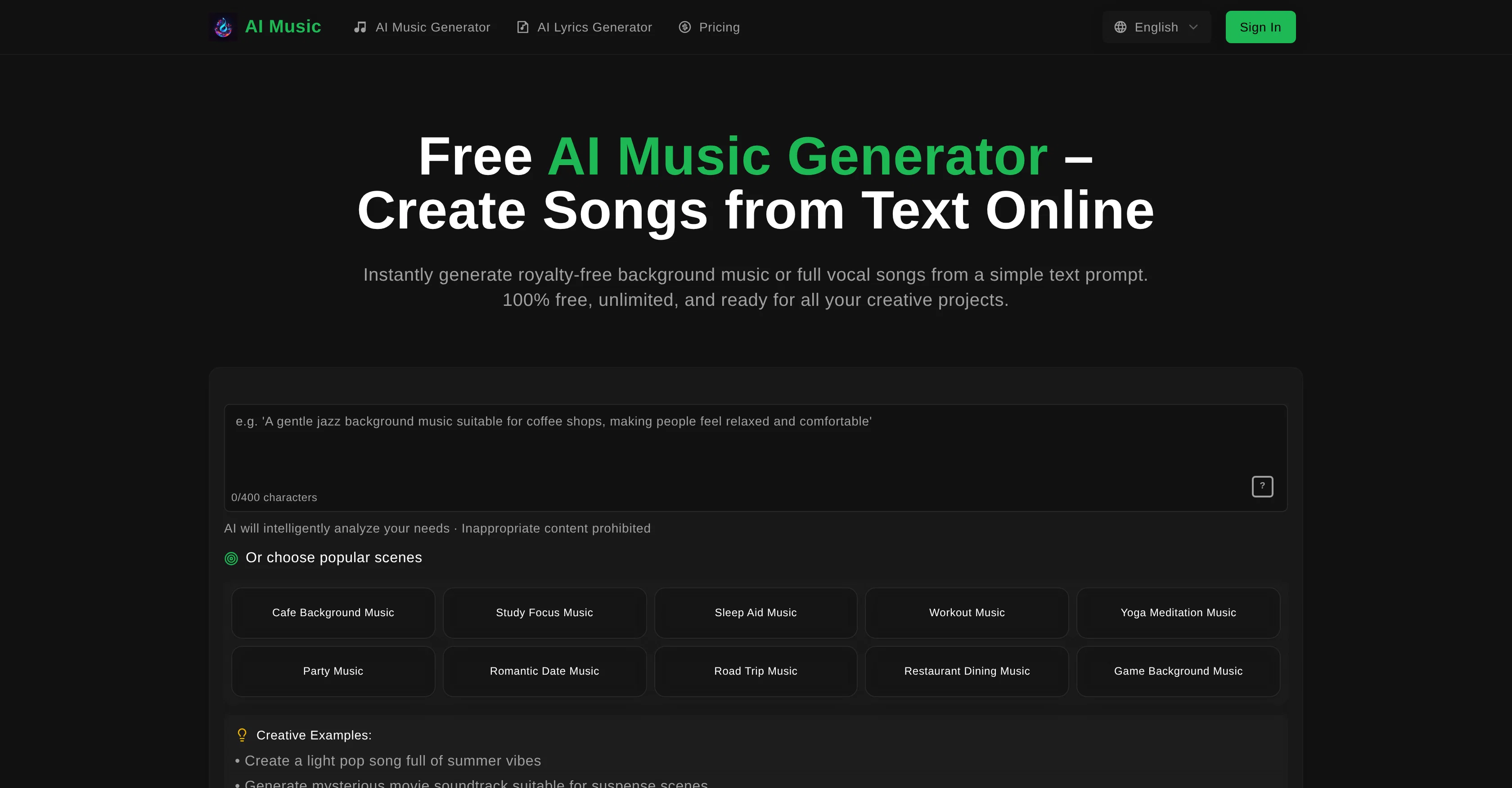Free AI Music Generator website
