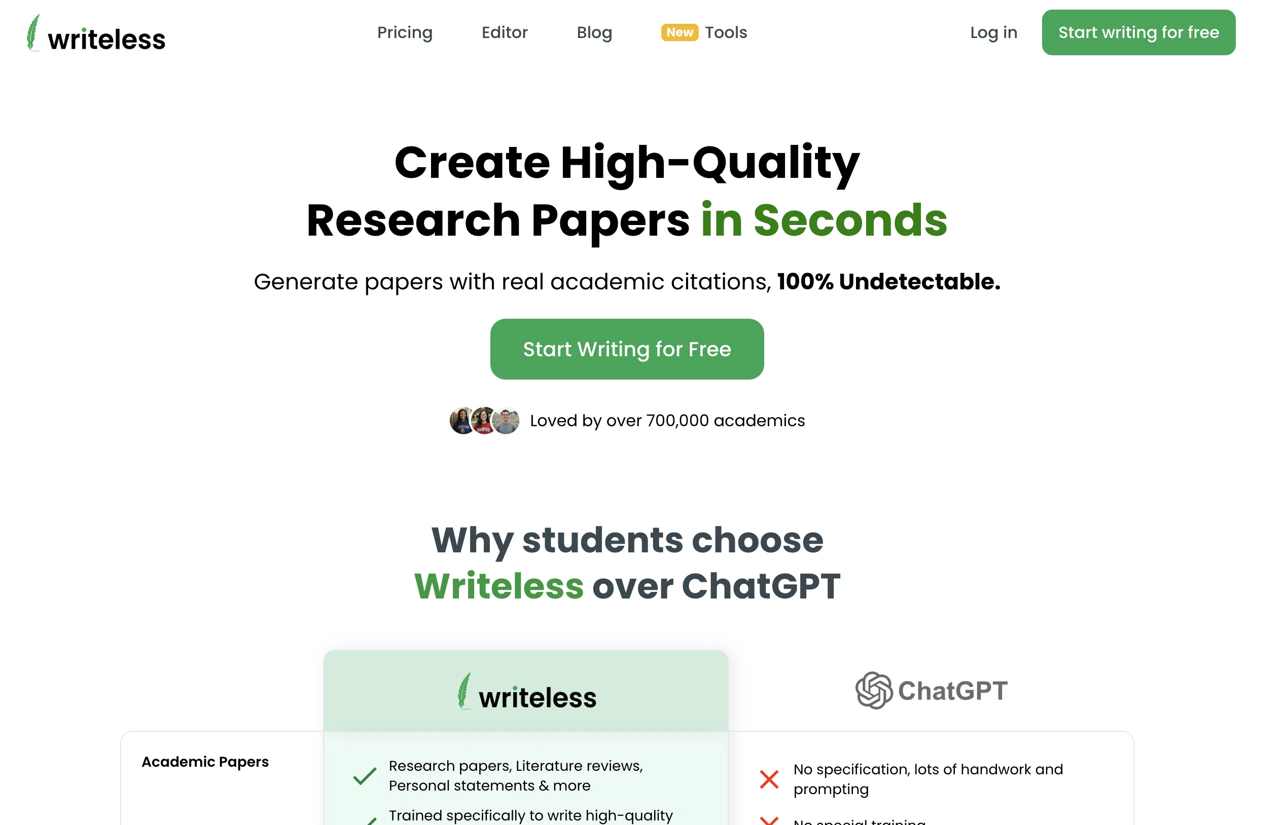 Writeless website