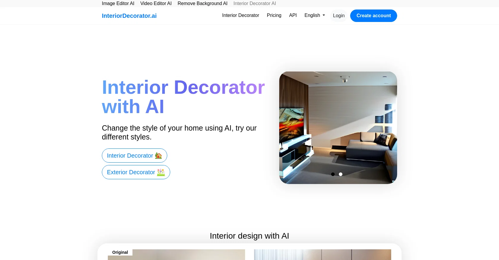 Interior Decorator AI website