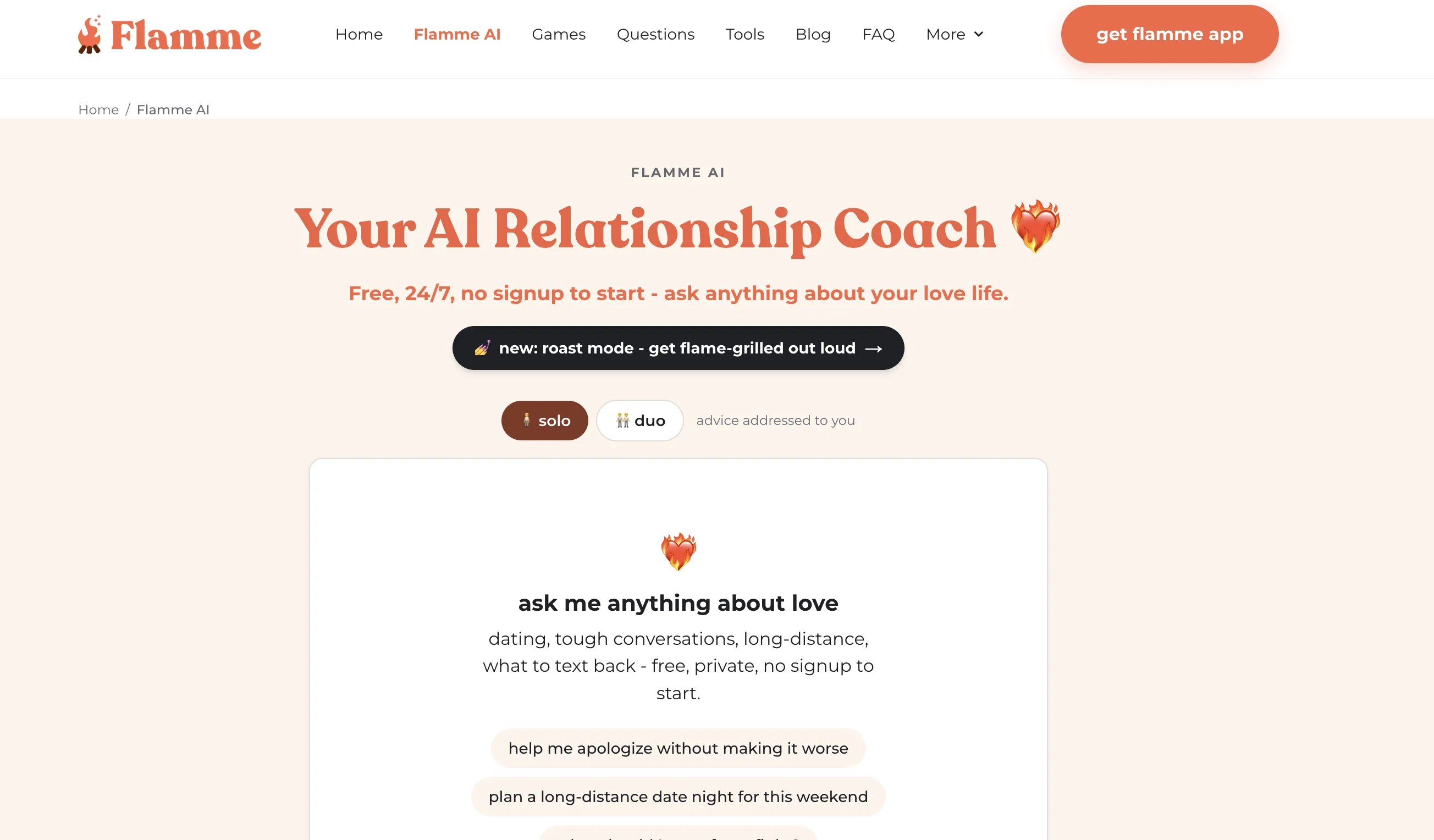 Flamme AI website