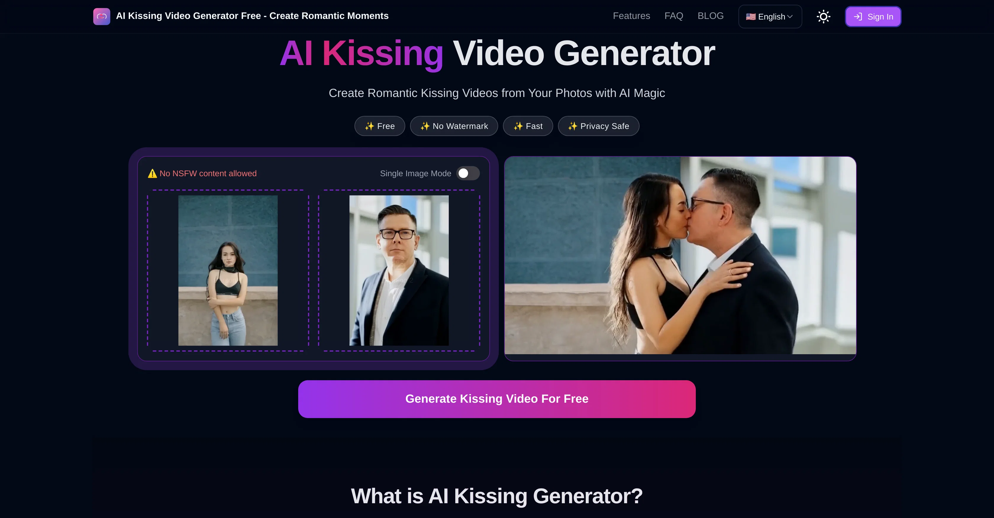 AI Kissing Video Generator website
